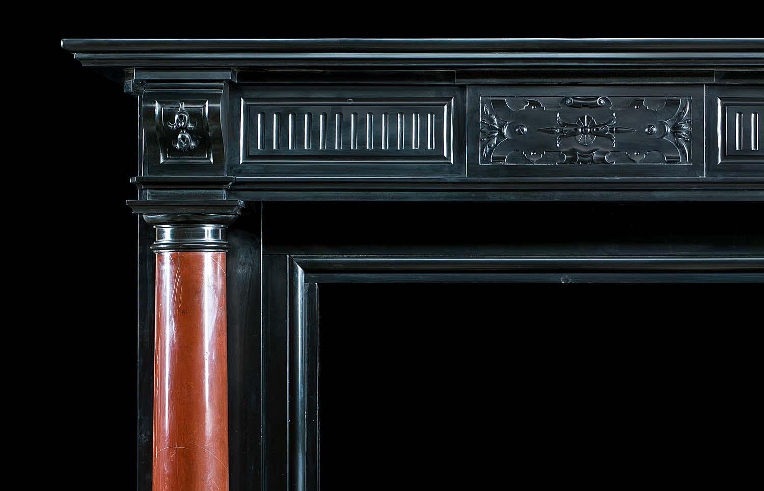 European Renaissance Style Polished Belgian Black Marble Fireplace 
