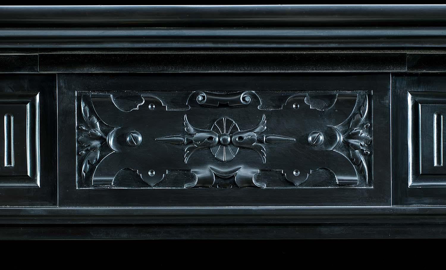 Renaissance Style Polished Belgian Black Marble Fireplace  In Good Condition In London, GB