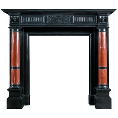 Renaissance Style Polished Belgian Black Marble Fireplace 