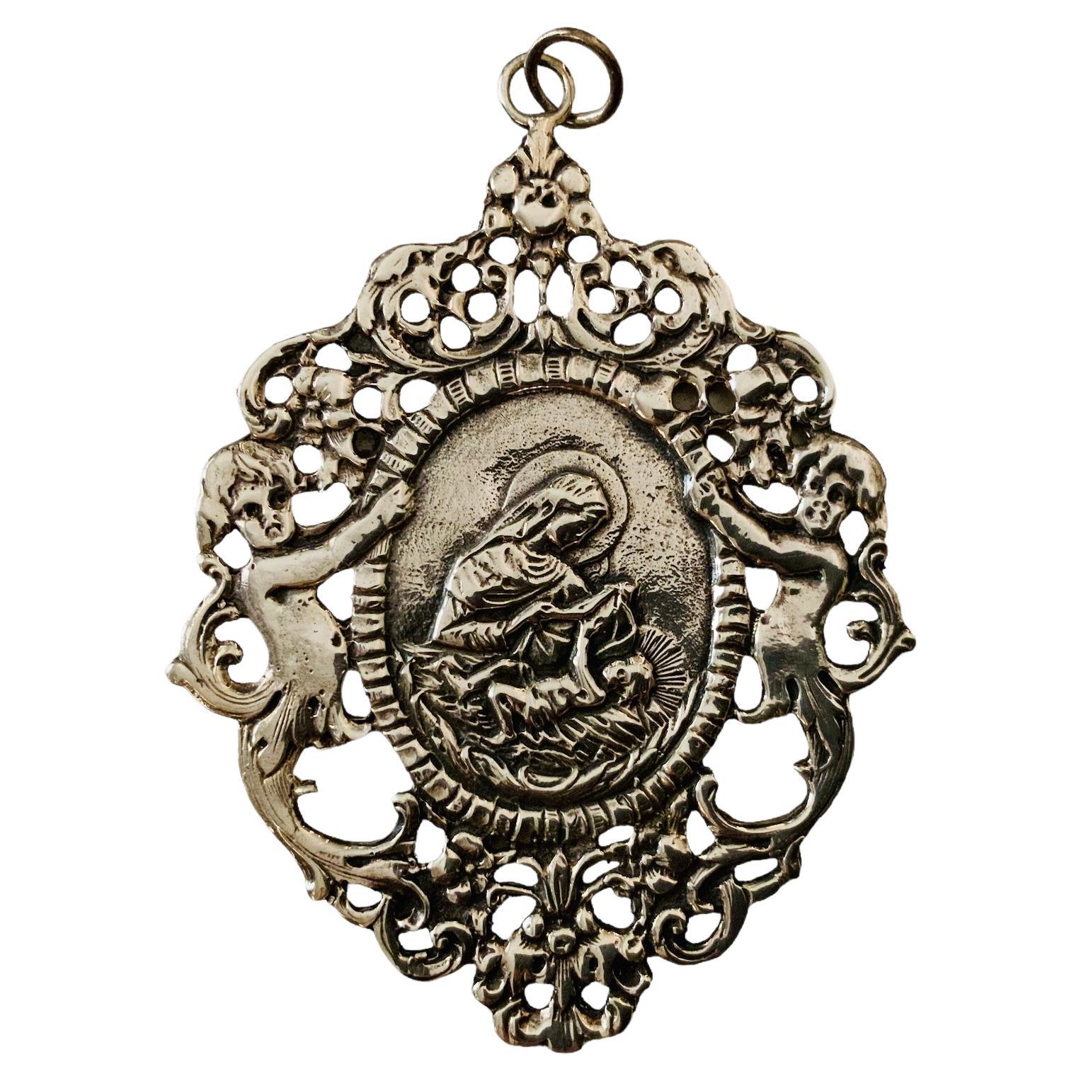 Renaissance Style Small Silver Baby Crib Medal For Sale