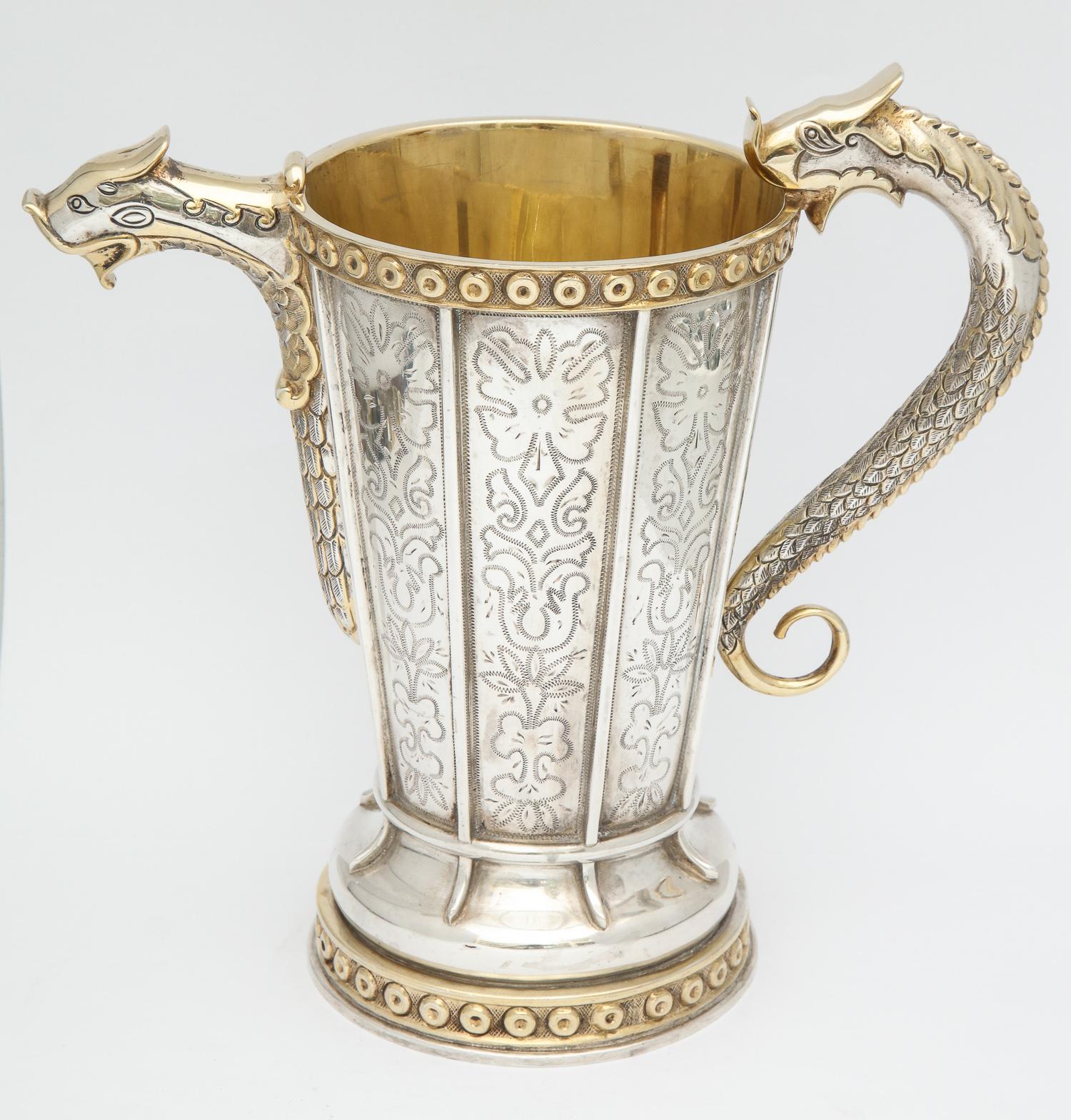 Mid-20th Century Quetzalcoatl-Inspired Sterling Silver Gilt Pitcher by Tane