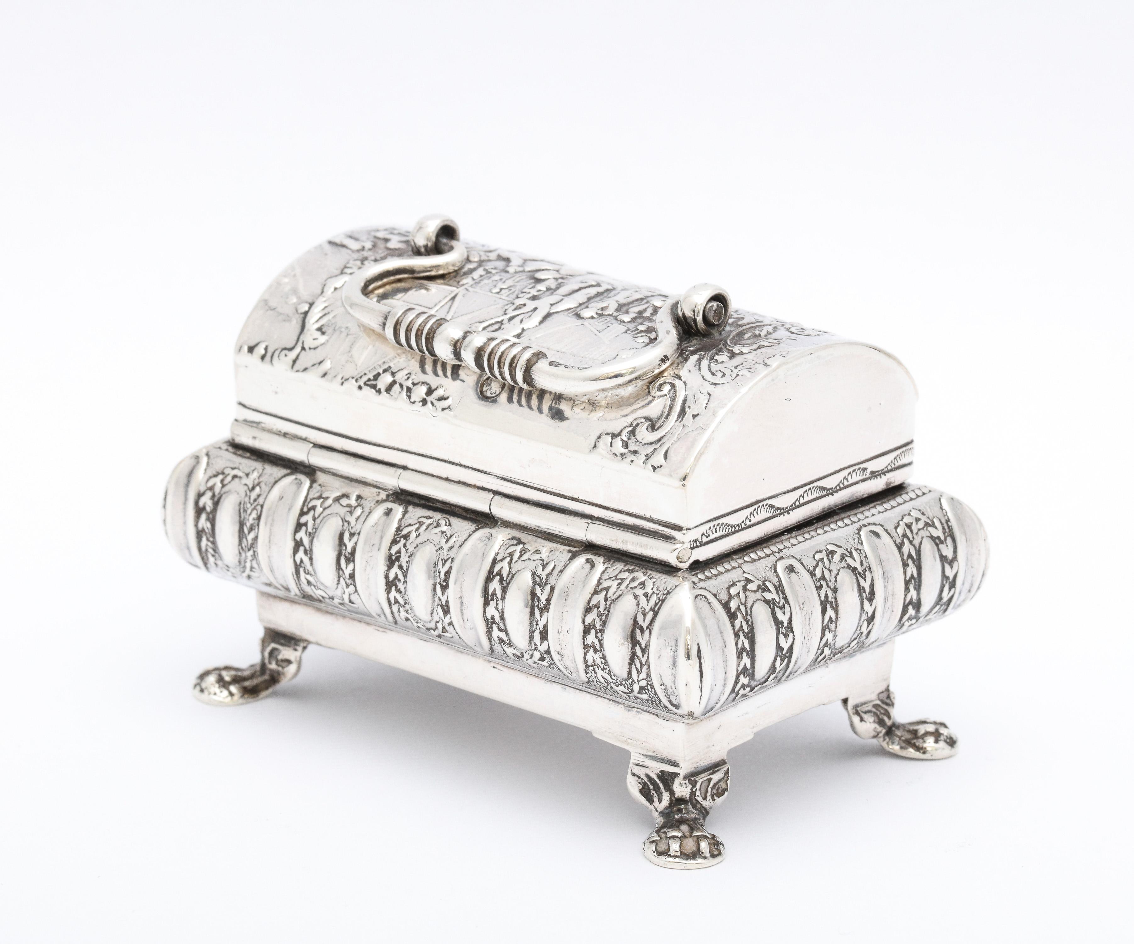 European Renaissance Style Sterling Silver Paw-Footed Trinkets Box With Hinged Lid 