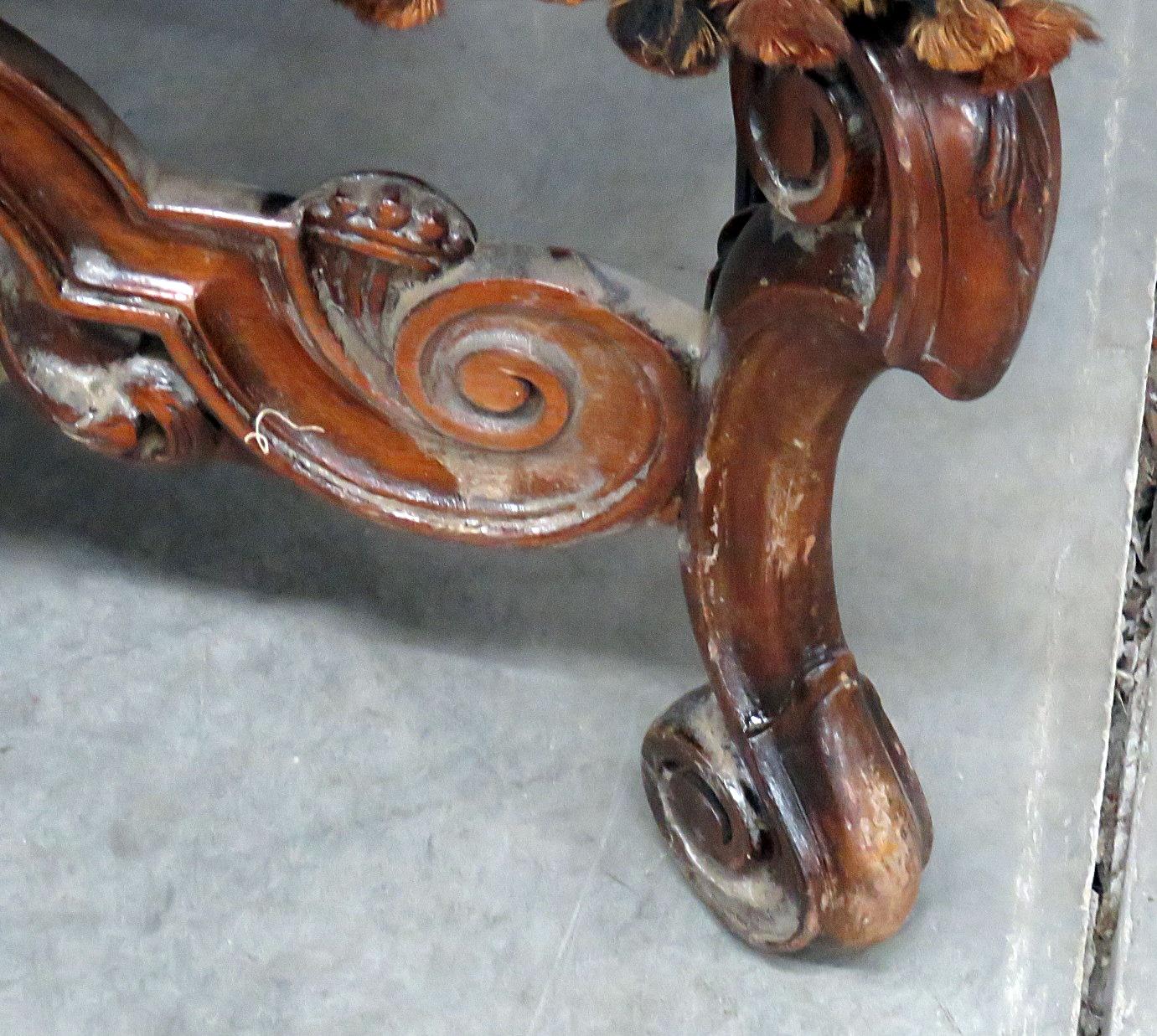 Tall Carved Walnut Victorian Courtship Scene Tapestry Throne Chair In Good Condition In Swedesboro, NJ