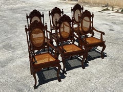 Set di 6 poltrone a medaglione in legno tornito in stile rinascimentale fine XIX secolo