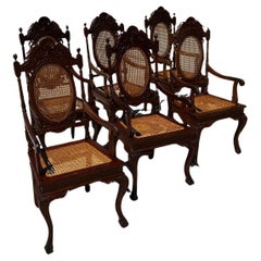 Antique Set of 6 Renaissance style turned wood medallion armchair late 19th century 
