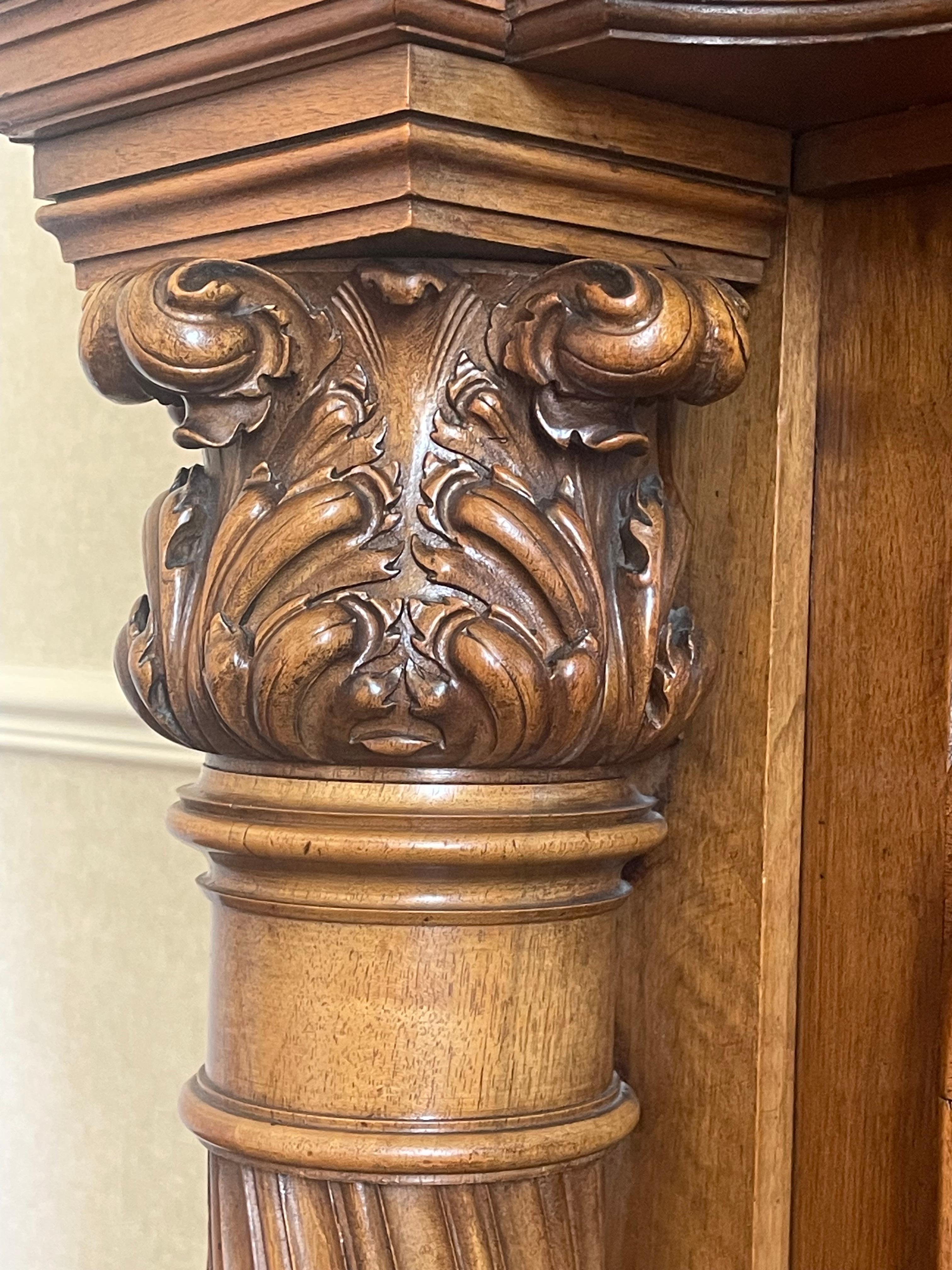 Renaissance Style Walnut Castle Fireplace, Height 3m61 - XIXth century For Sale 8