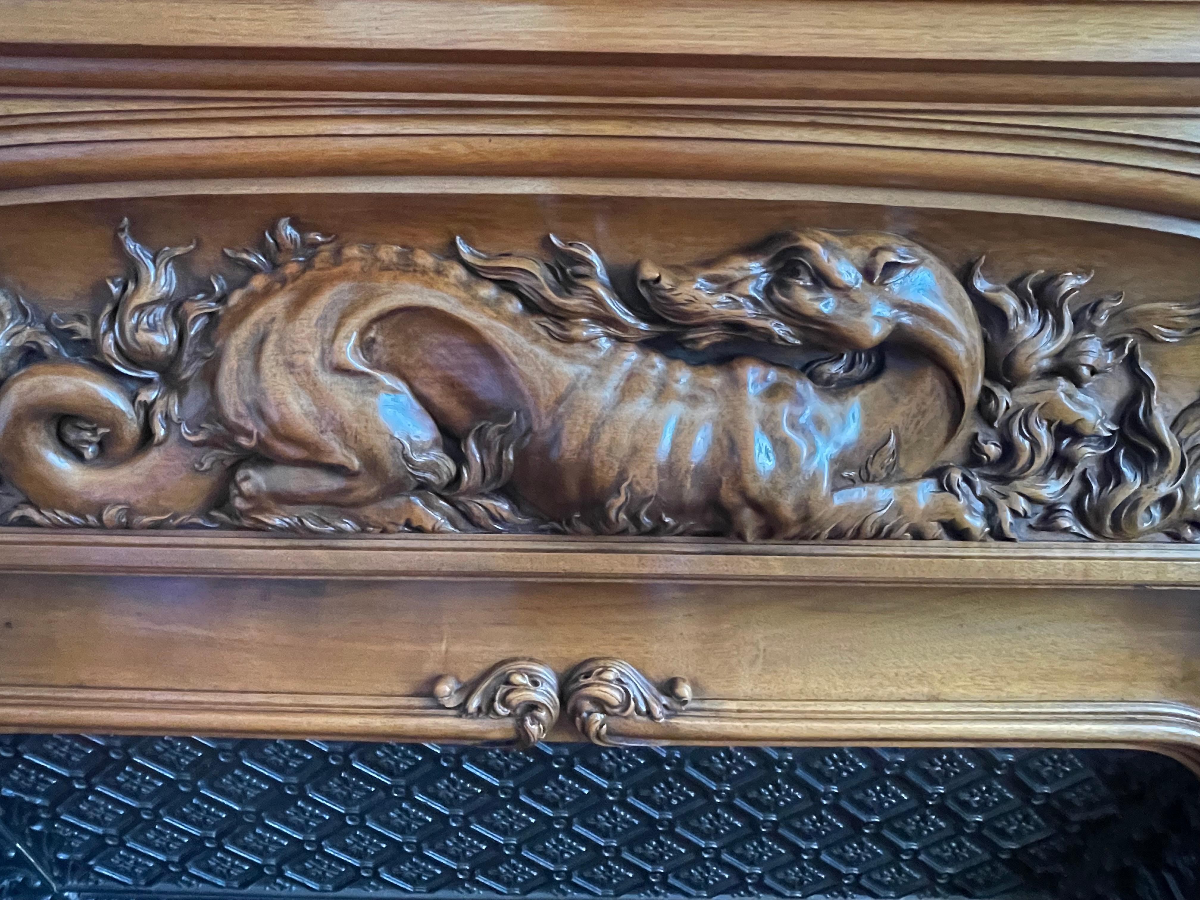 Renaissance Style Walnut Castle Fireplace, Height 3m61 - XIXth century For Sale 9