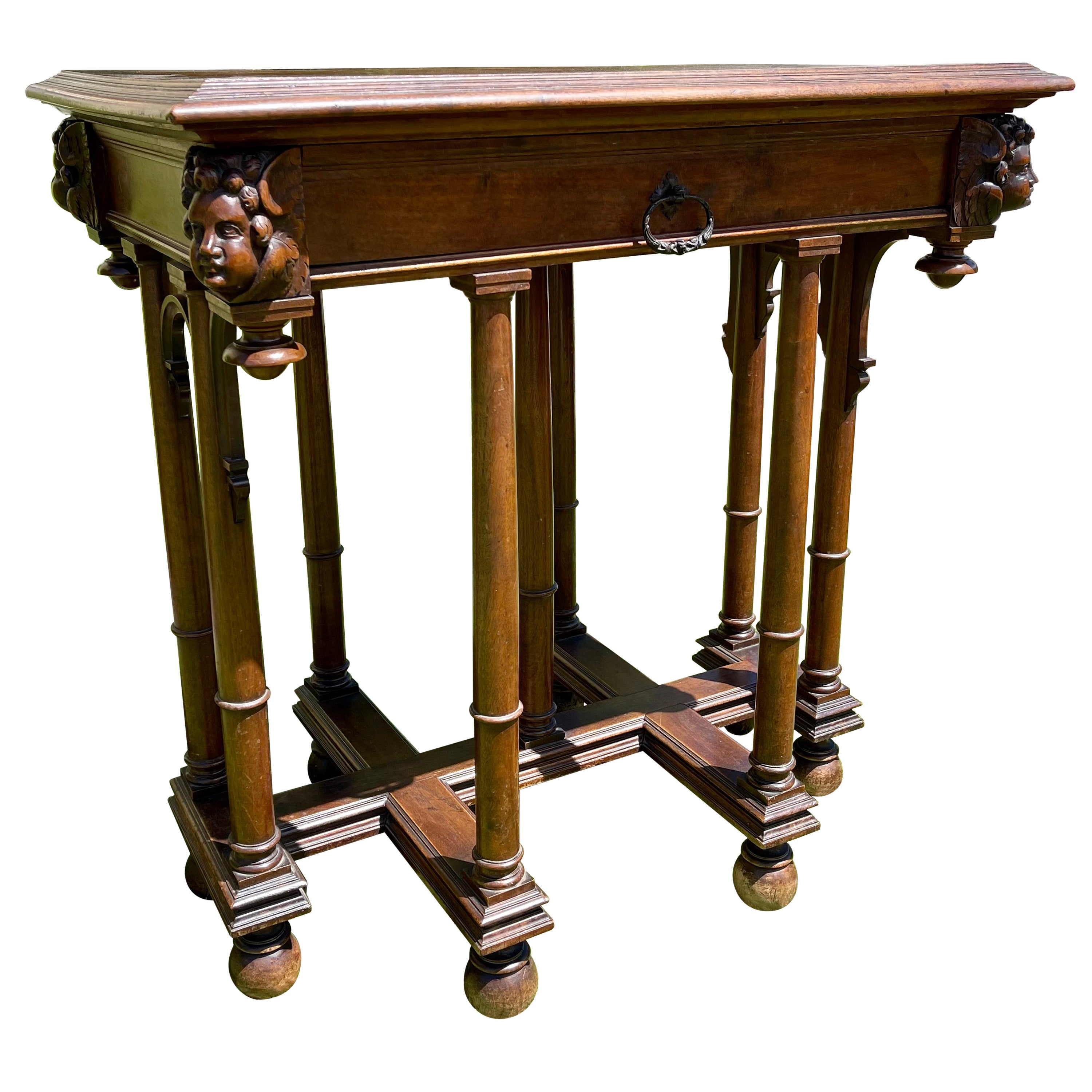 Renaissance Style Walnut Small Table, 19th Century
