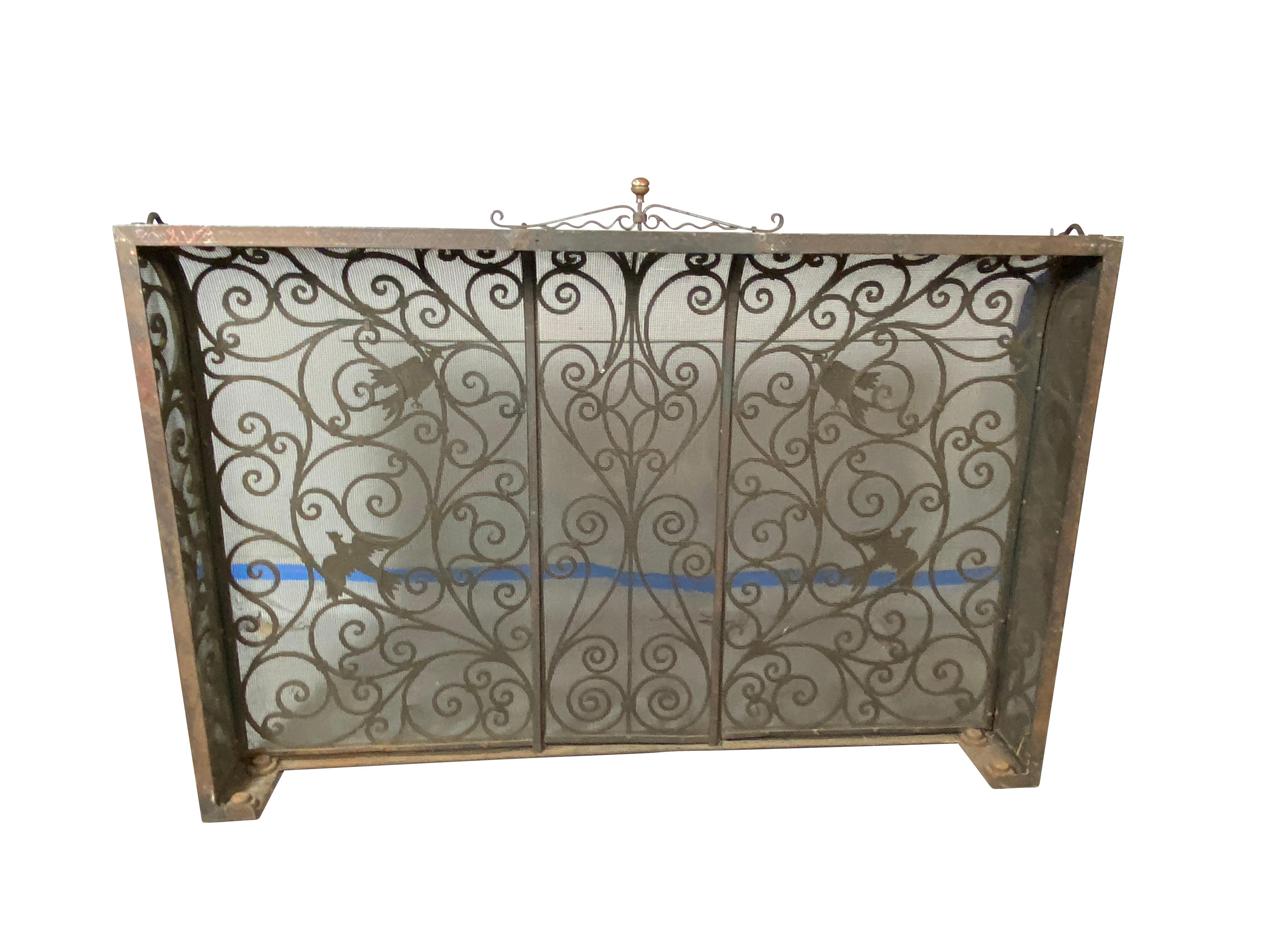 Renaissance Style Wrought Iron Fire Screen In Good Condition In Essex, MA