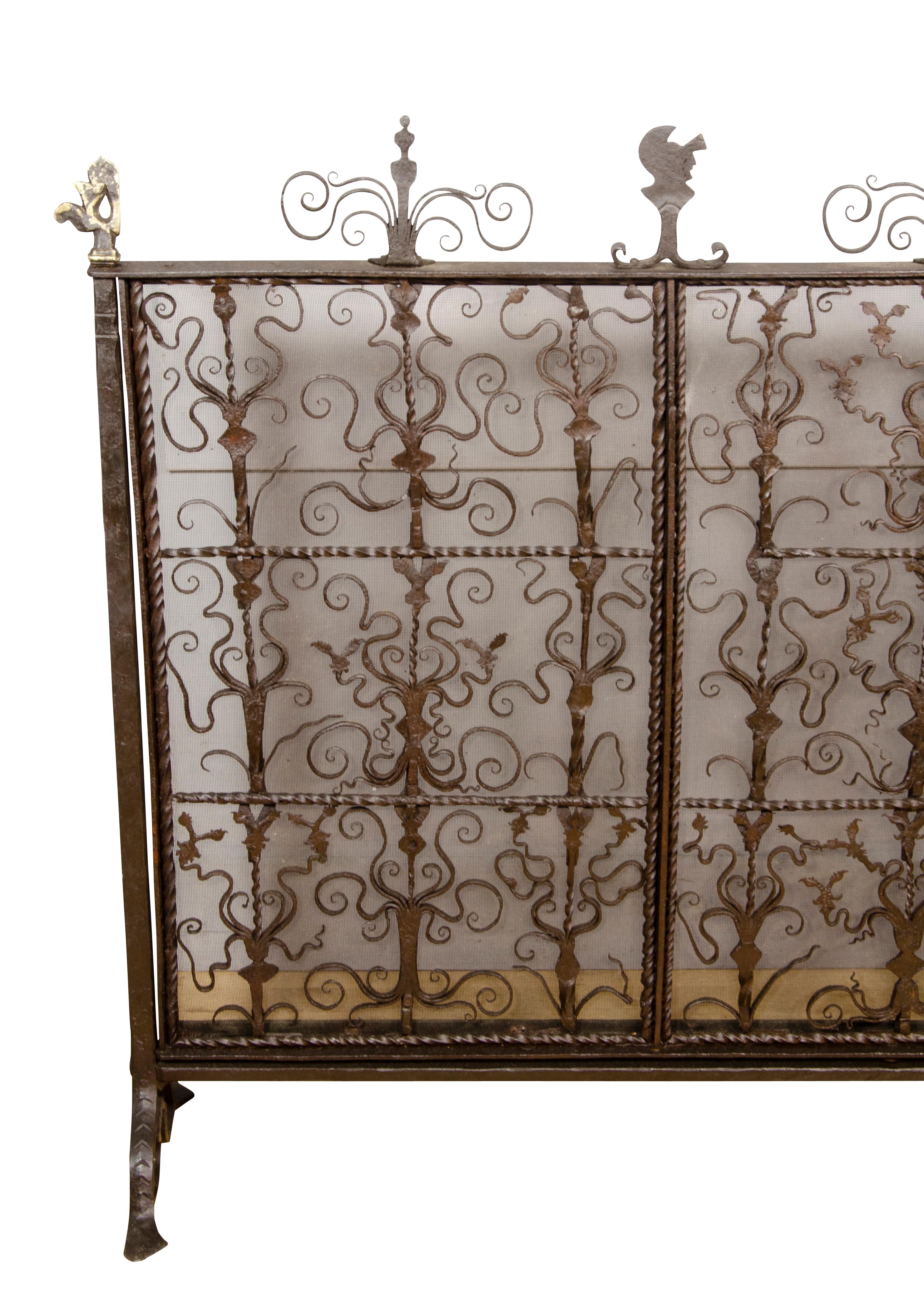 Renaissance Style Wrought Iron Fire Screen In Good Condition For Sale In Essex, MA
