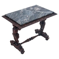 Antique Renaissance table with marble top, France, circa 1880.