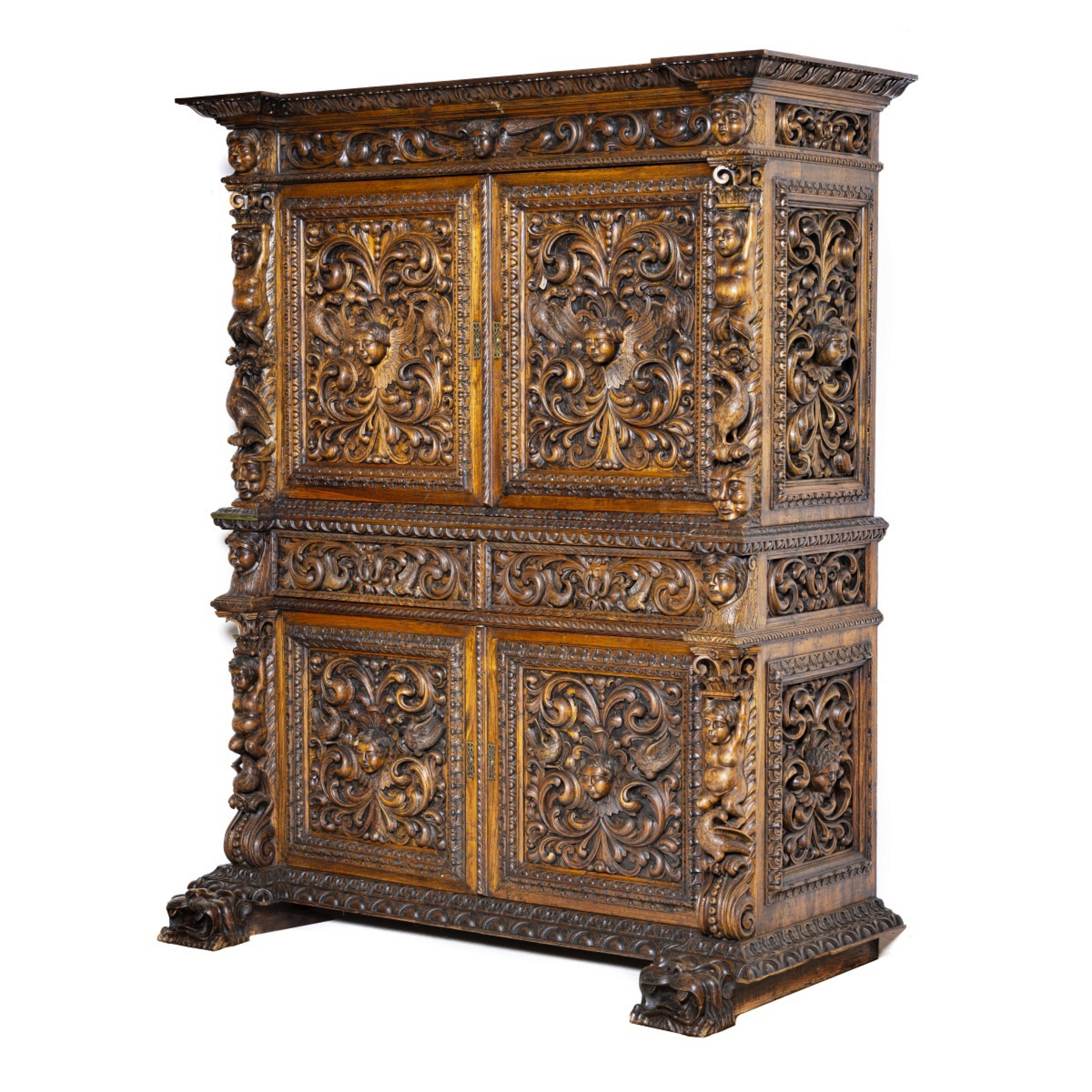 Portoghese CABINET A DUE CORPI RINASCITA XIX secolo in vendita