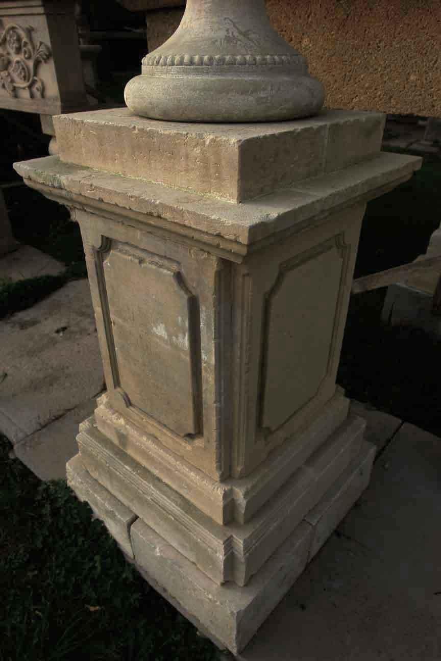 Renaissance Urn Italian Style, Hand-Carved Pure Limestone, Including Pedestal For Sale 7