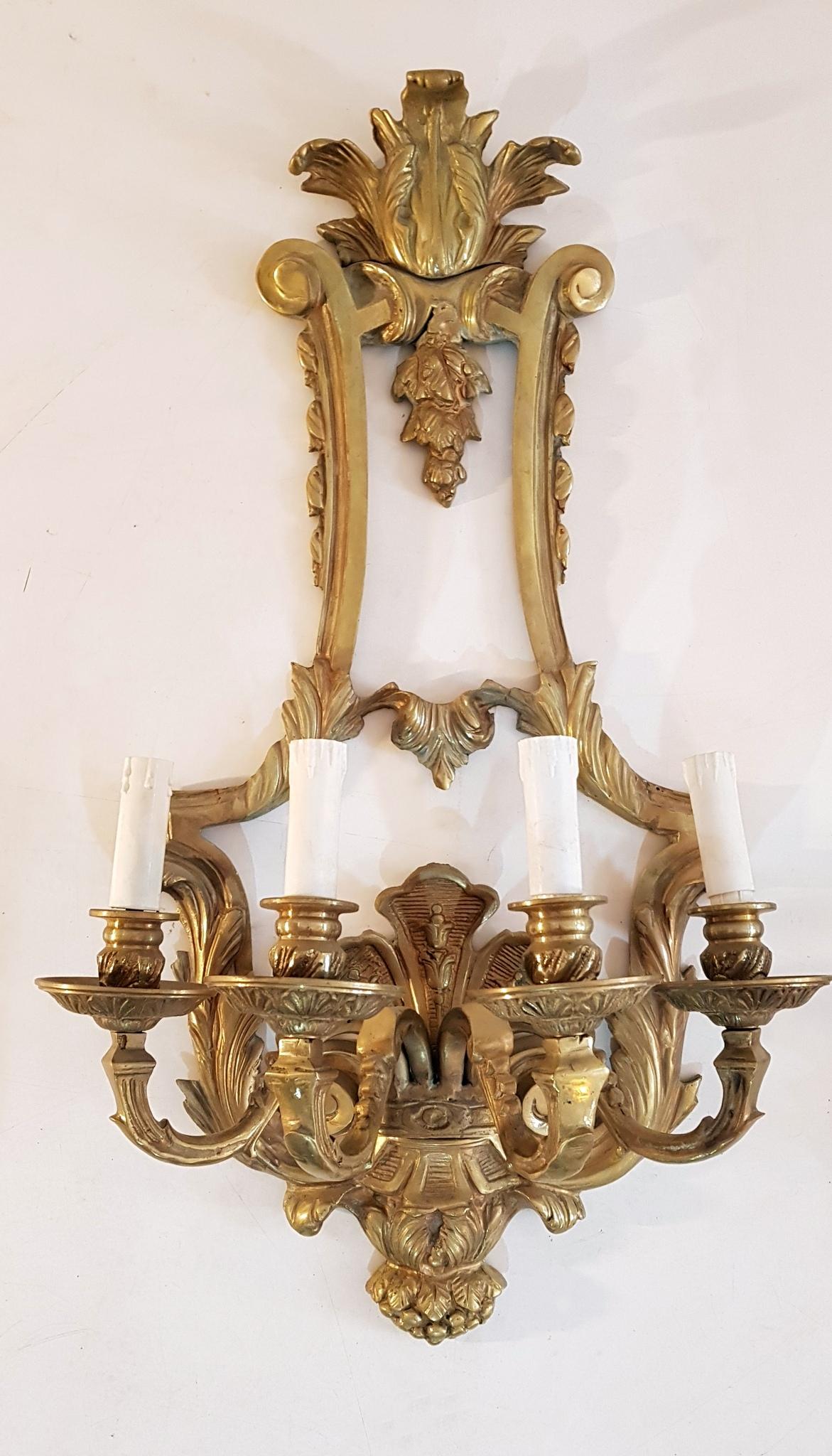 20th Century Large Bronze Wall Sconces Made in Italy For Sale