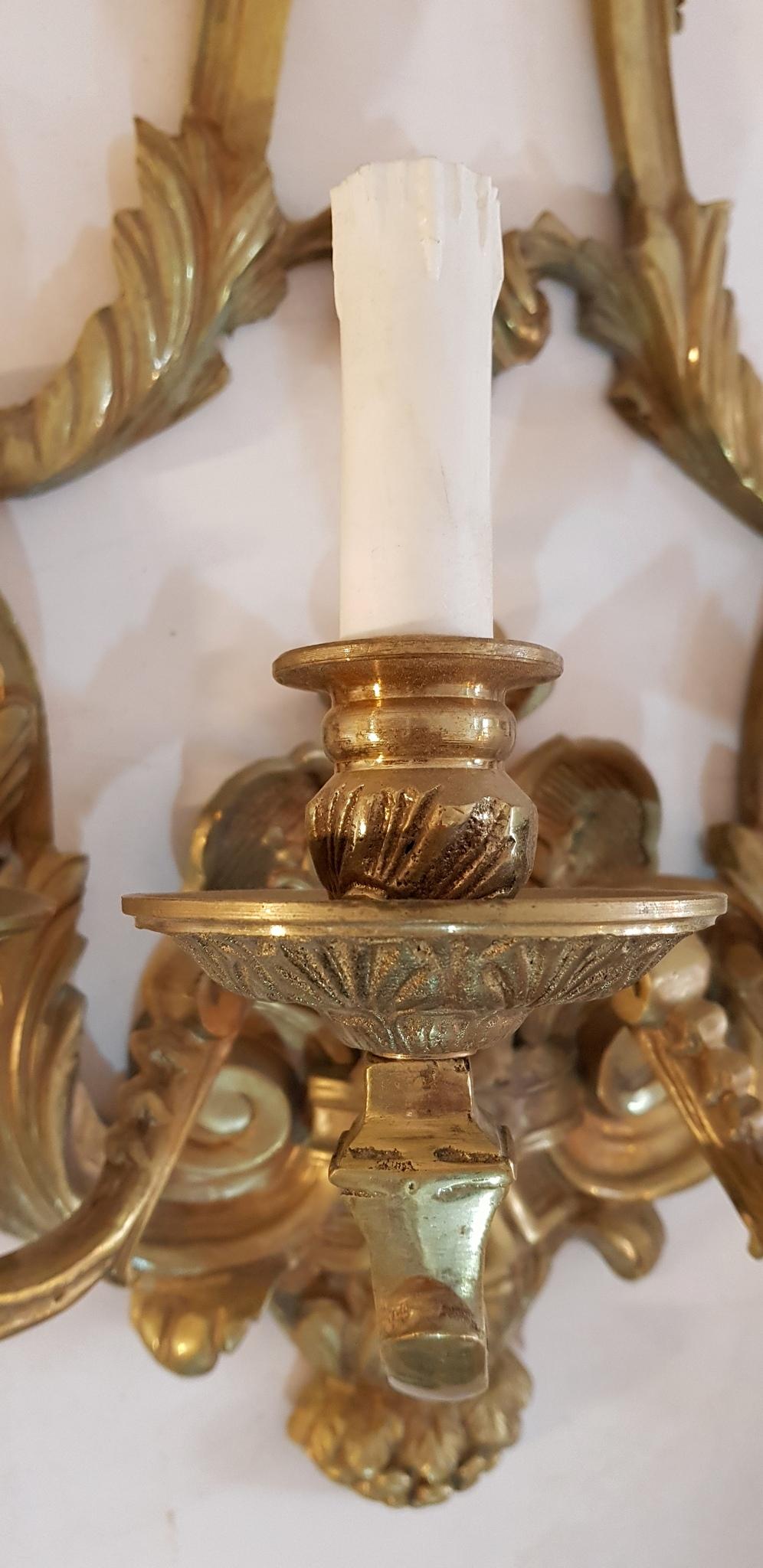 Cast Large Bronze Wall Sconces Made in Italy For Sale