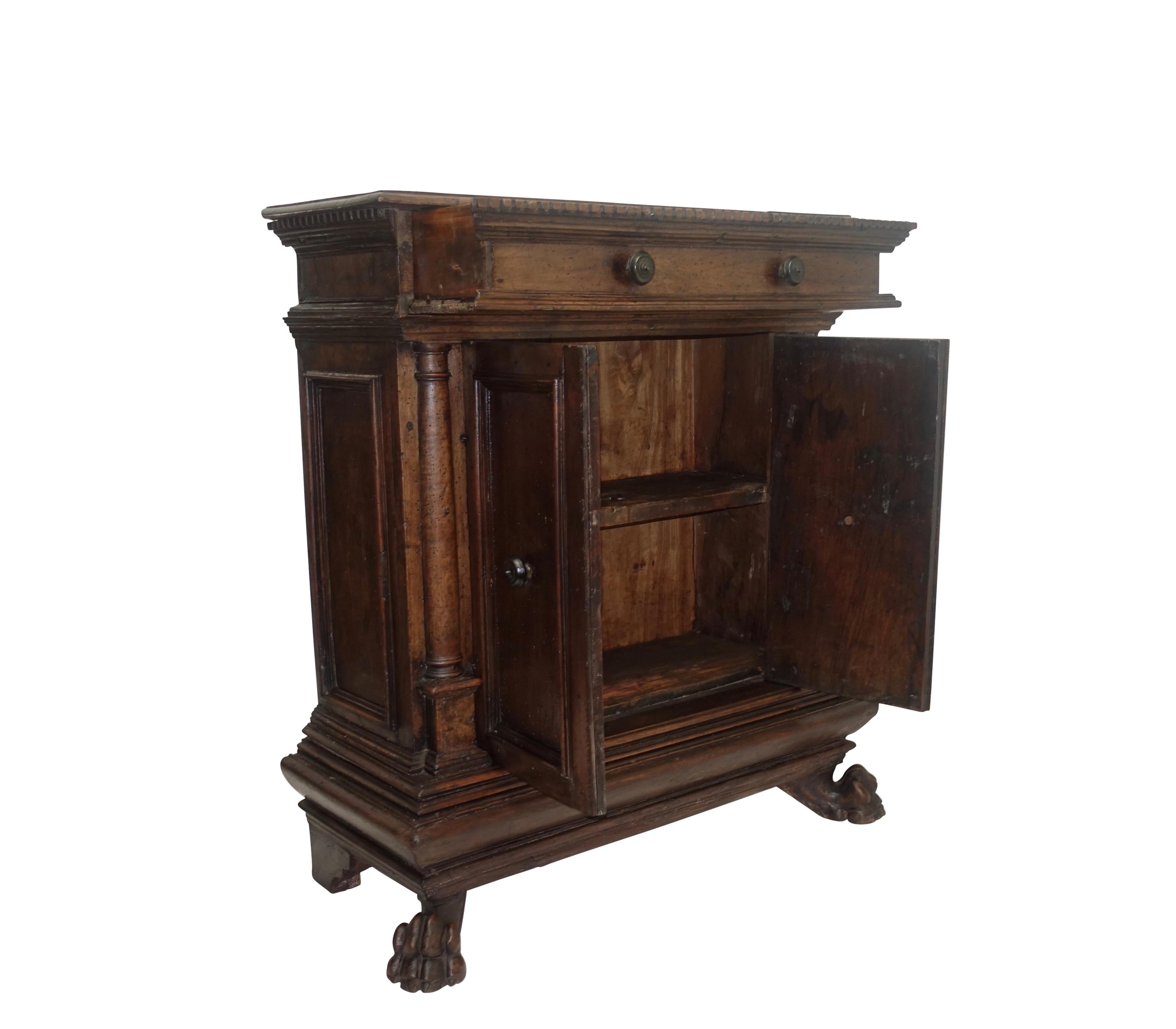  GENUINE Renaissance Walnut Cabinet Buffet, Italian, Early 17TH Century In Good Condition For Sale In San Francisco, CA