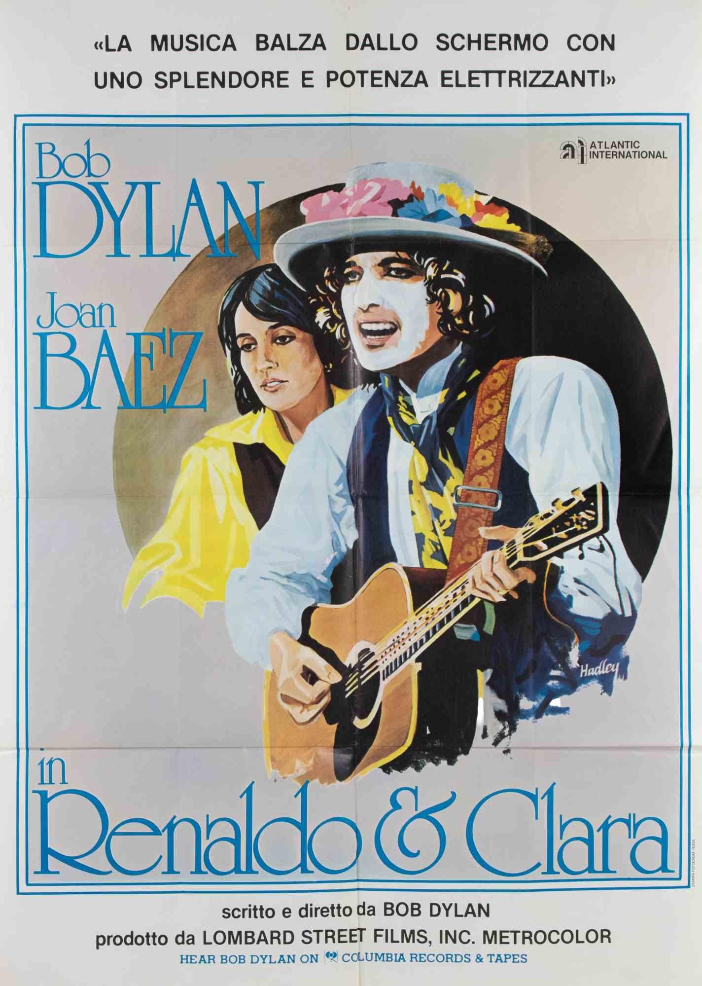 Vintage Poster.

Italian 2-Foglio (100 × 140 cm), Atlantic International.
Directed by Bob Dylan, with Bob Dylan, Joan Baez, Allen Ginsberg. Bold painted artwork of Dylan with guitar, featuring his famous white-face makeup from the Rolling Thunder