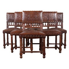 Renascence Revival Studded Leather Embossed Dining Chairs, C.1880's