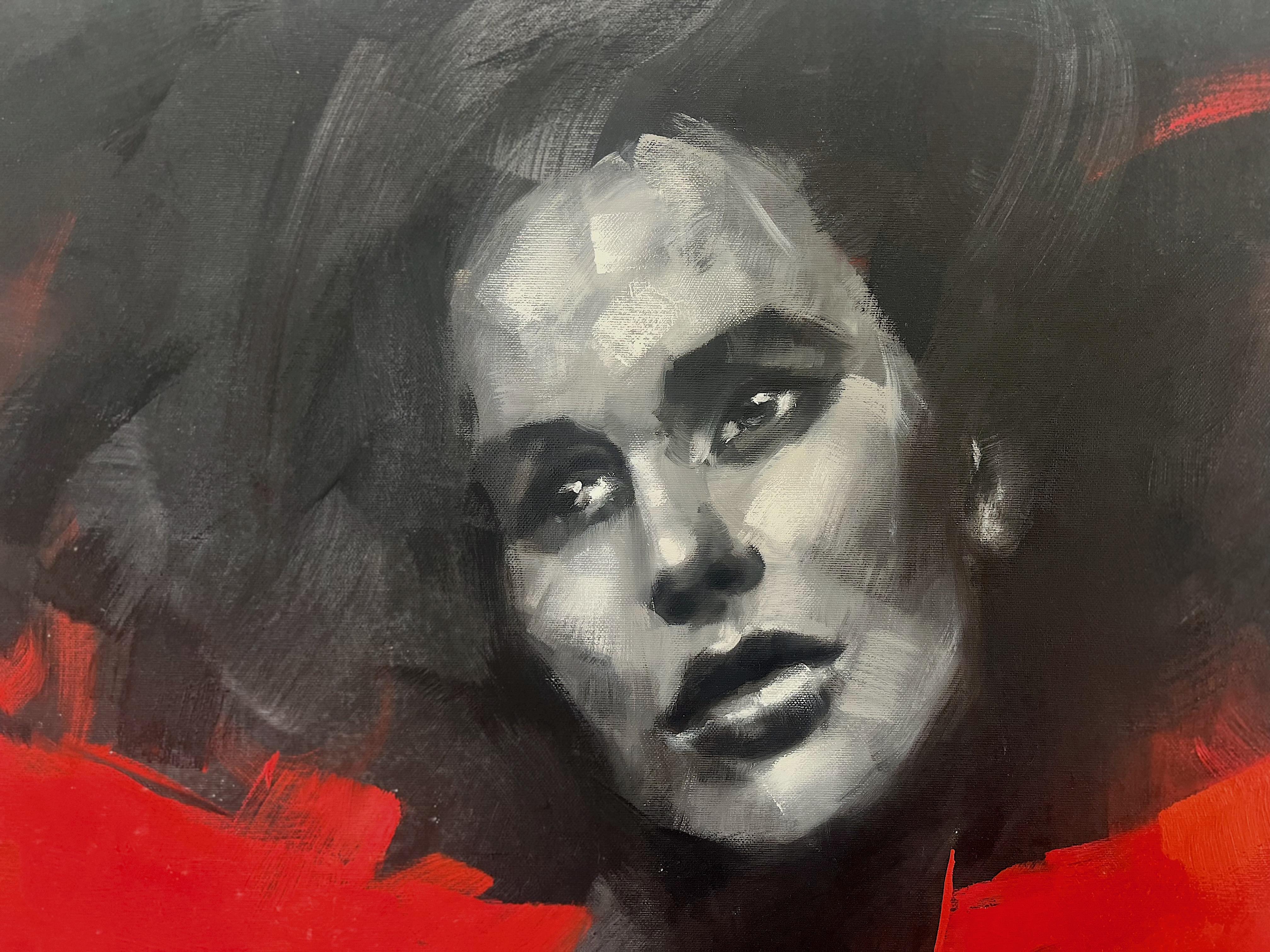 Frauenporträt auf rotem Hintergrund – modernes expressionistisches, figuratives Ölgemälde (Zeitgenössisch), Painting, von Renata Brzozowska
