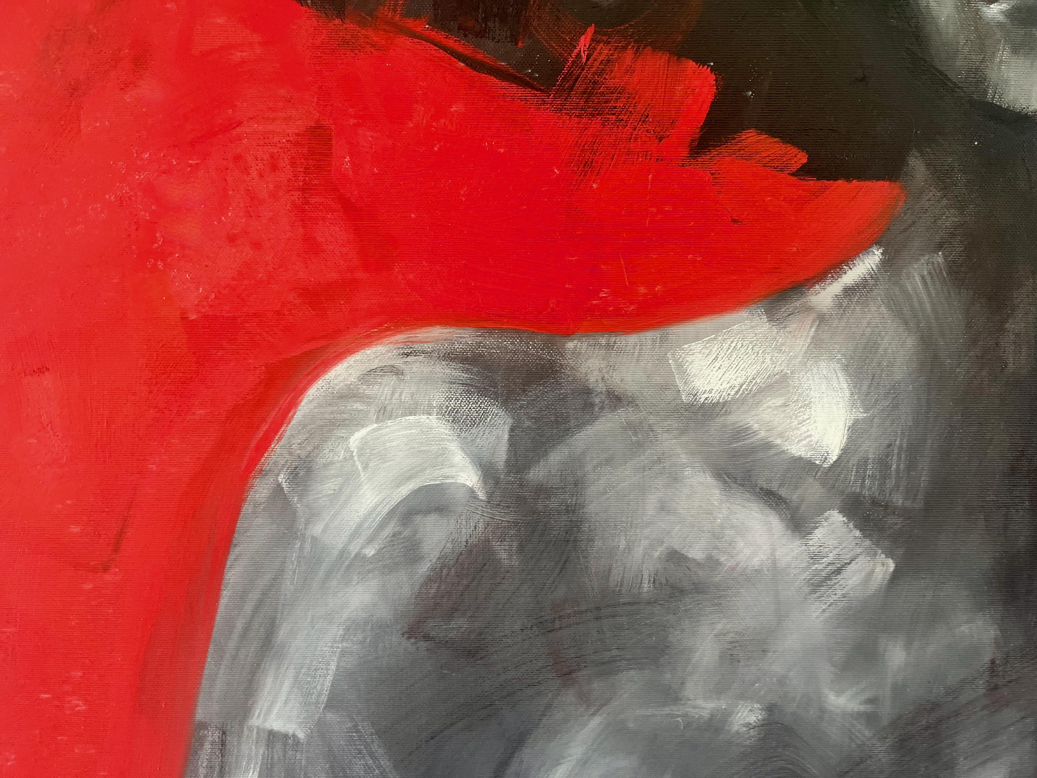 Frauenporträt auf rotem Hintergrund – modernes expressionistisches, figuratives Ölgemälde im Angebot 1