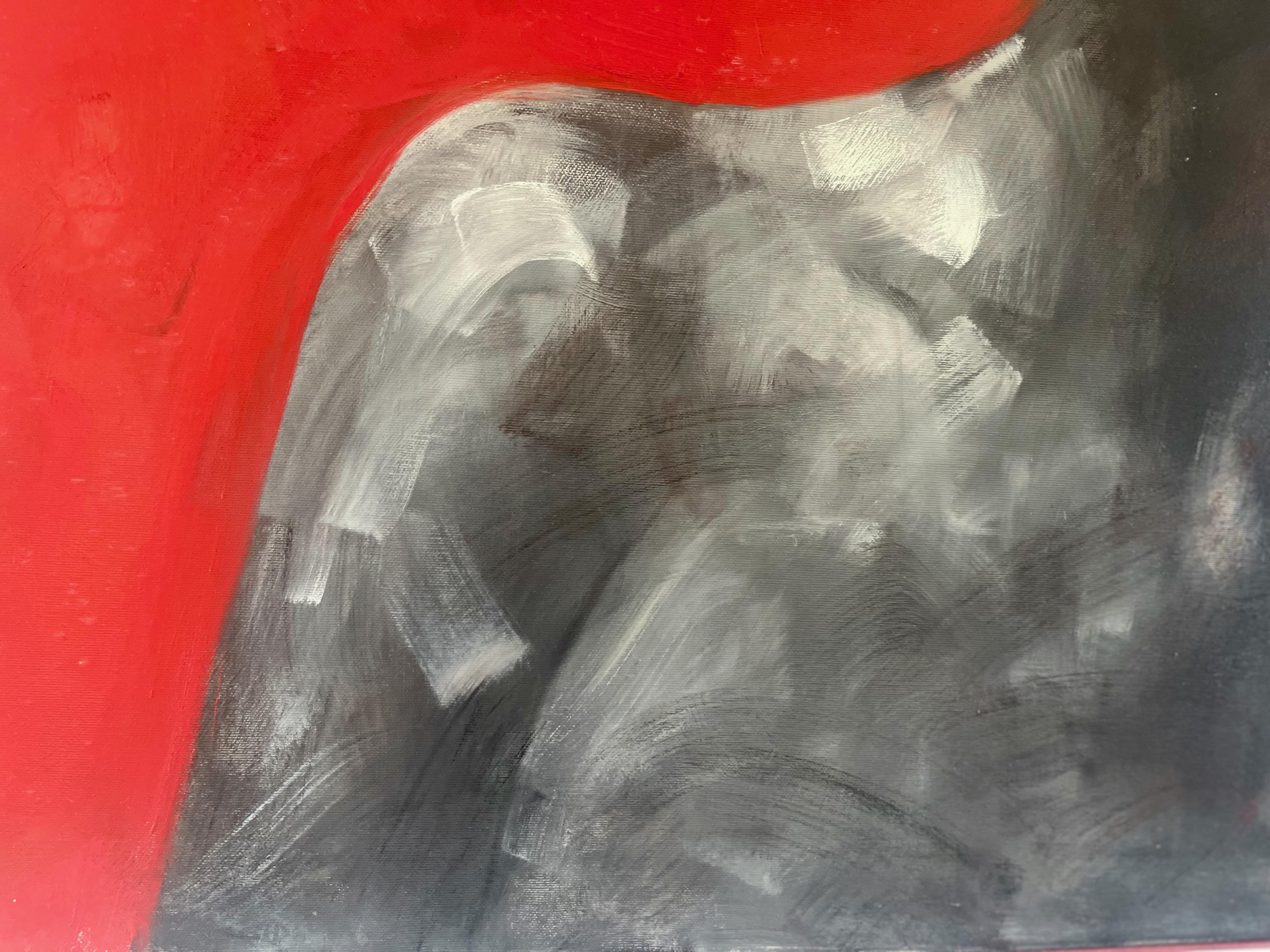 Frauenporträt auf rotem Hintergrund – modernes expressionistisches, figuratives Ölgemälde im Angebot 2