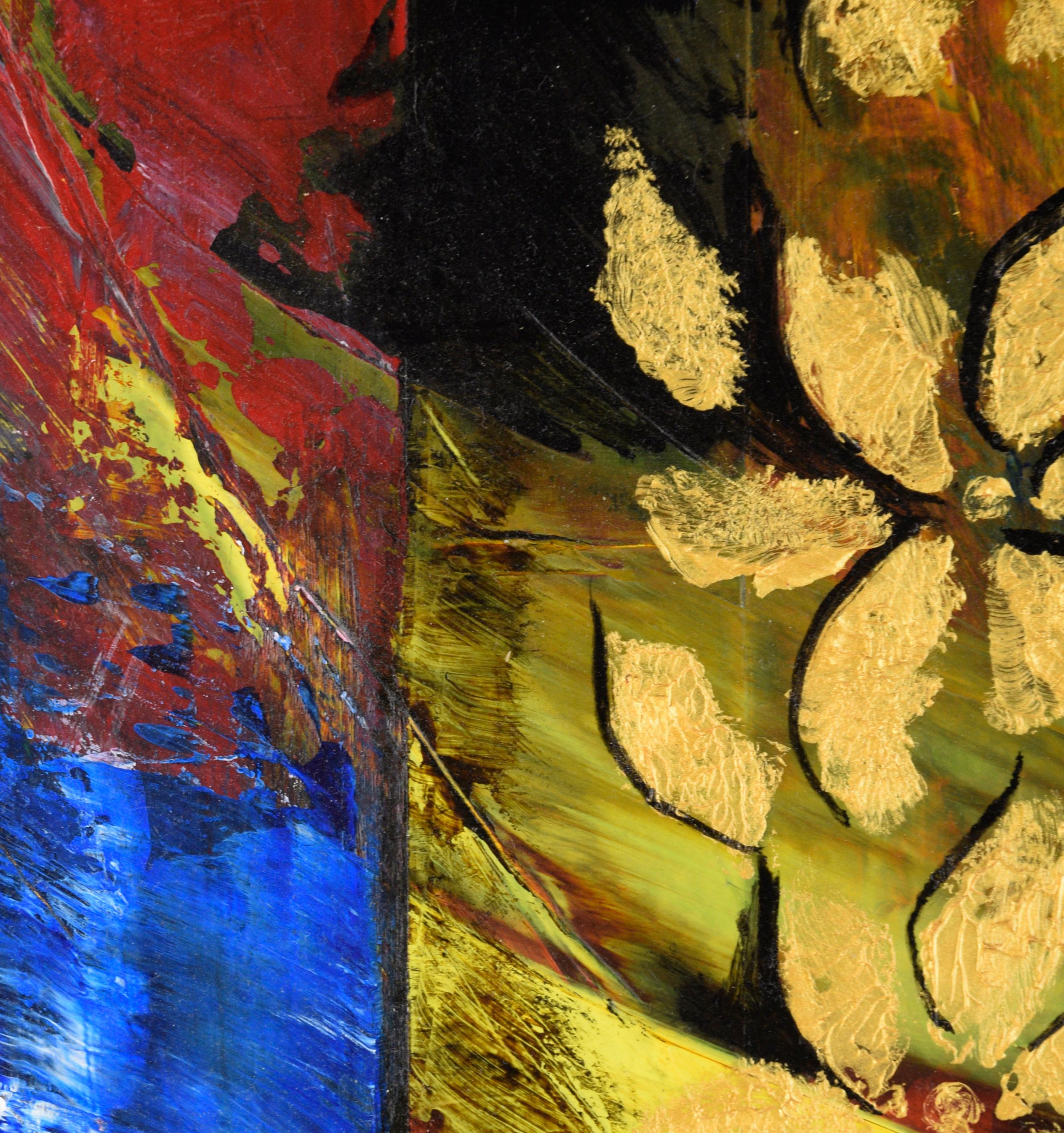 Flowers dorées n°1 - Expressionniste abstrait - Marron Abstract Painting par Renata Rosa
