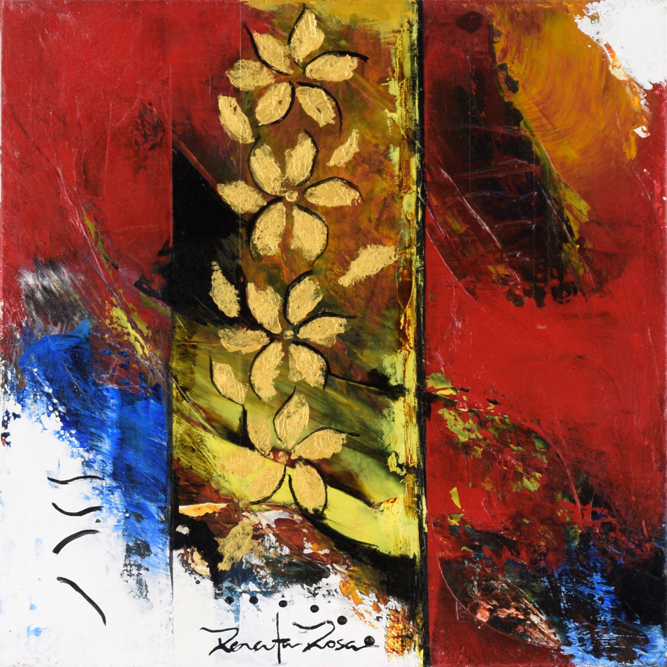 Renata Rosa Abstract Painting - Golden Flowers #1 - Abstract Expressionist