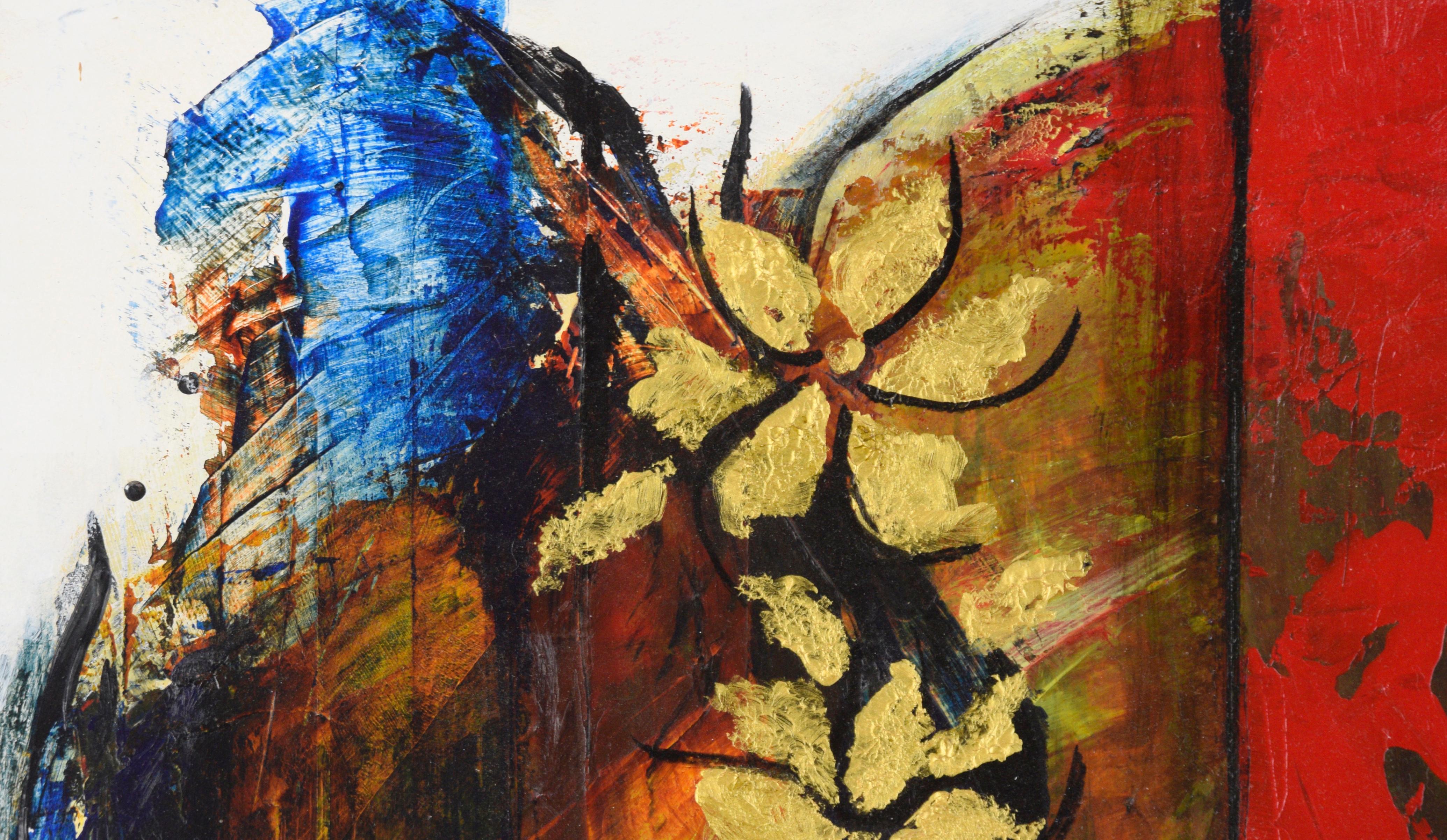 Golden Flowers #2 - Expressionniste abstrait - Painting de Renata Rosa
