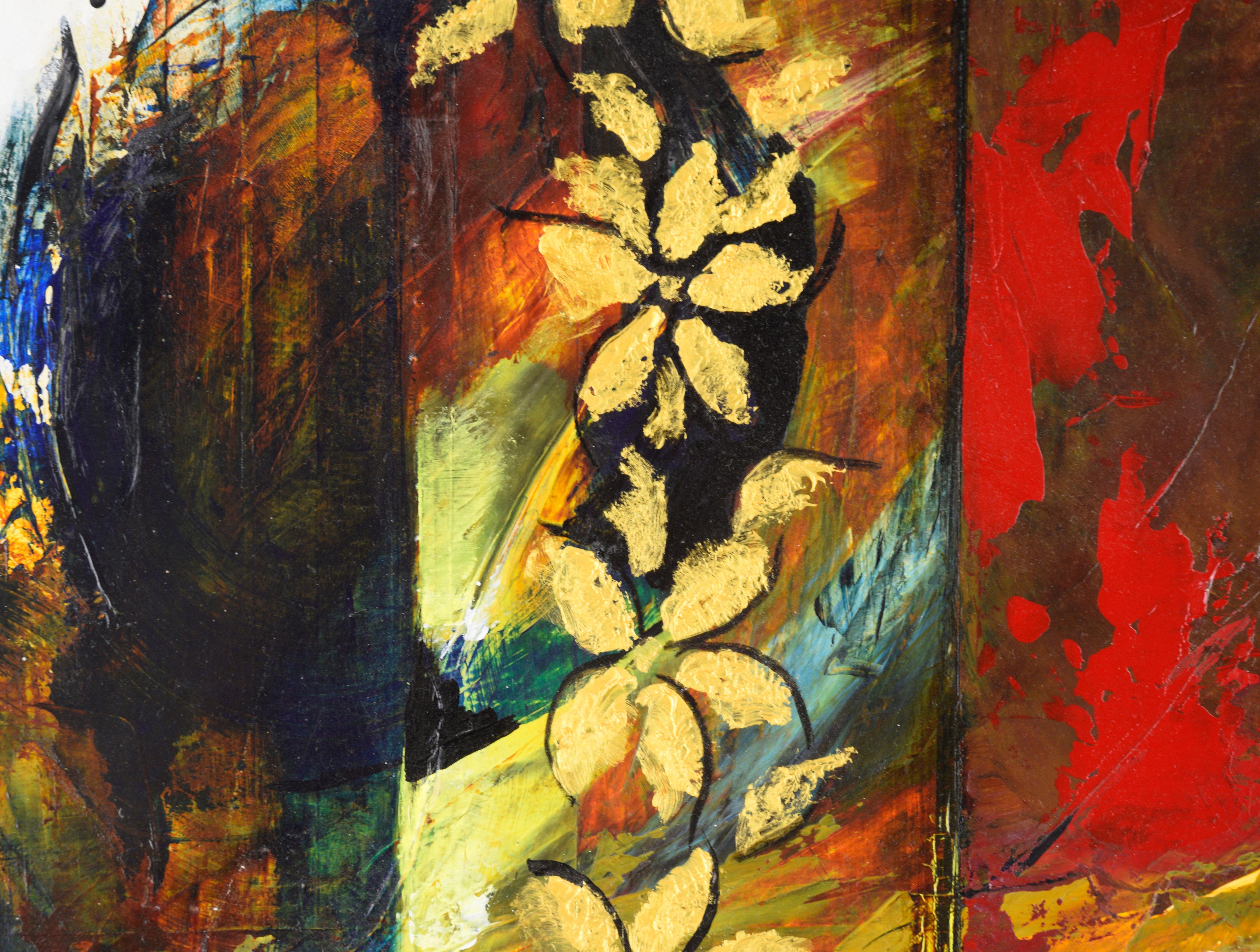 Golden Flowers #2 - Expressionniste abstrait - Expressionnisme abstrait Painting par Renata Rosa