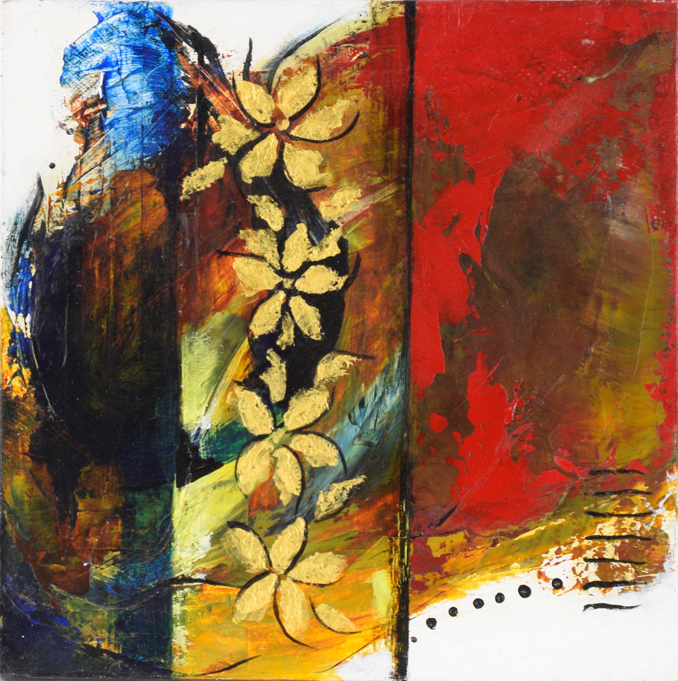 Abstract Painting Renata Rosa - Golden Flowers #2 - Expressionniste abstrait