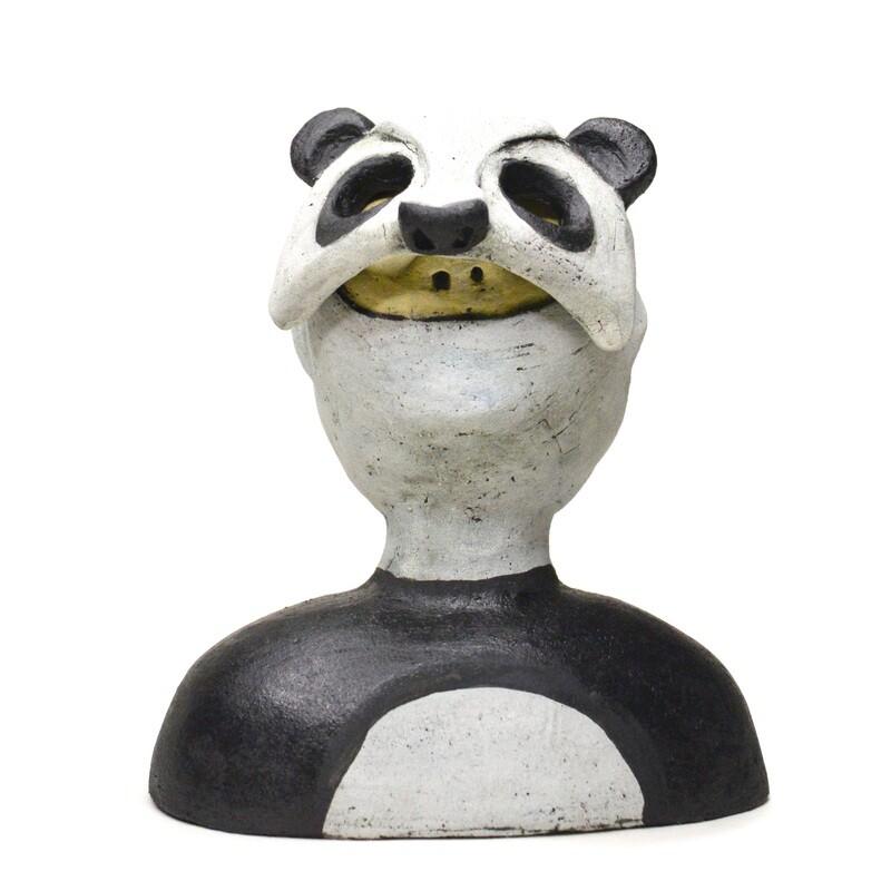 Renate Frotscher Figurative Sculpture - Pin·e·co 002 masked friend Panda Peace & Friendship