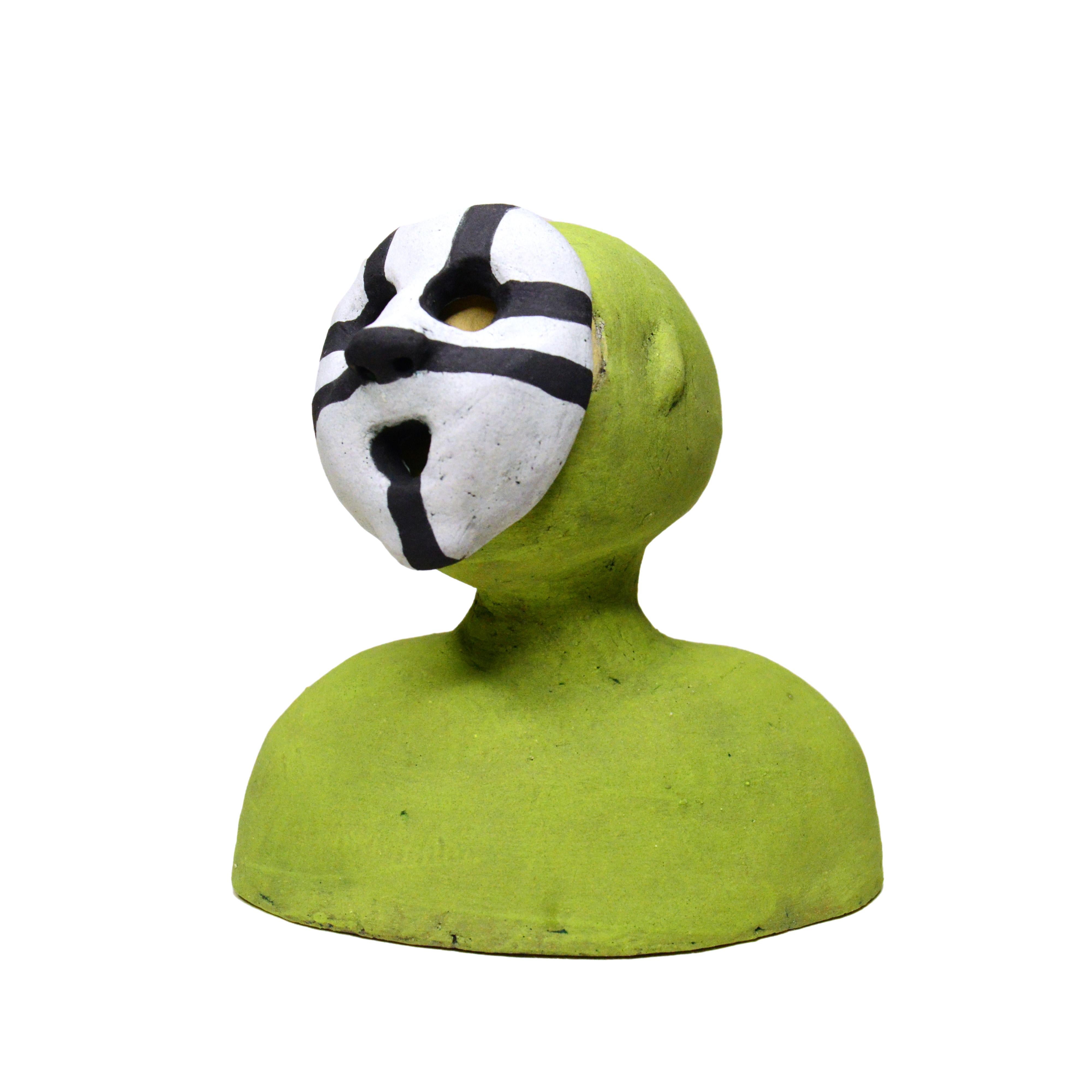 Pin·e·co 004 Original Ceramic Sculpture with mask For Sale 1