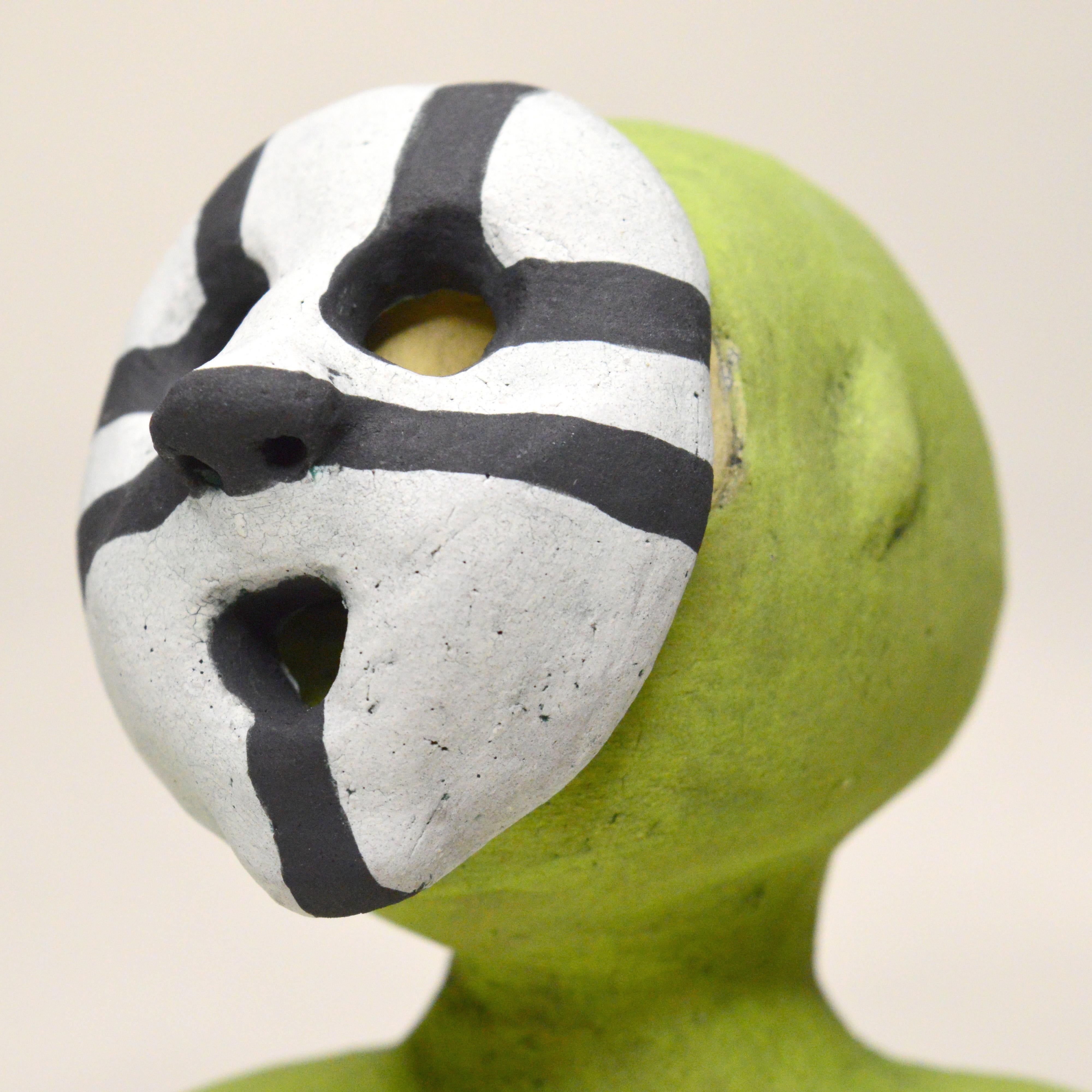 Pin·e·co 004 Original Ceramic Sculpture with mask For Sale 3