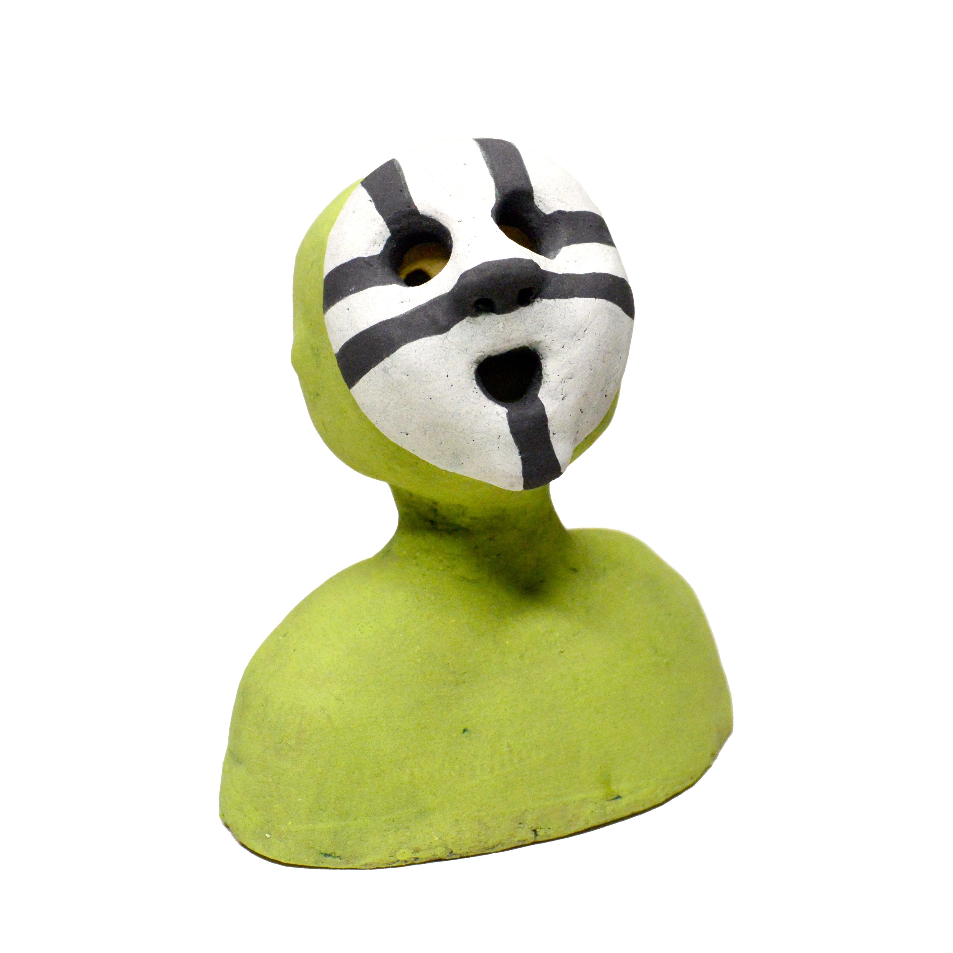 Renate Frotscher Figurative Sculpture - Pin·e·co 004 Original Ceramic Sculpture with mask