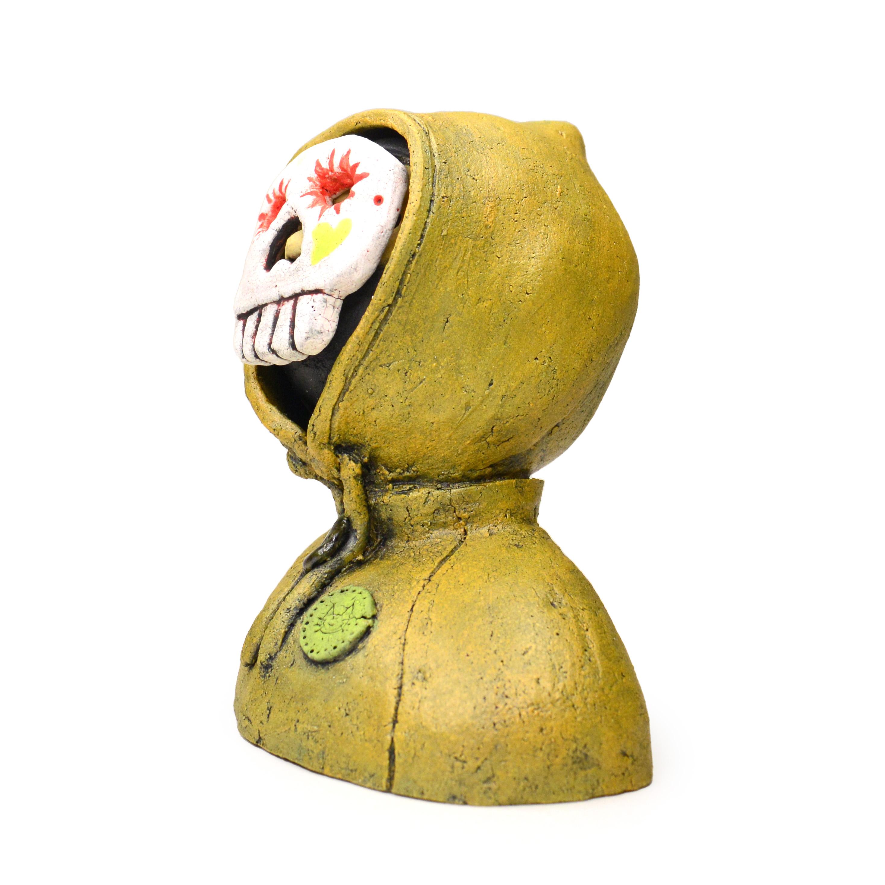 Pineco number 0006 Original Ceramic sculpture wearing a hoodie and a Calacas mask representing the eternal cycle of life.

Meet a variety of characters with distinct masks and postures. These sculptures are fascinating and make you curious,