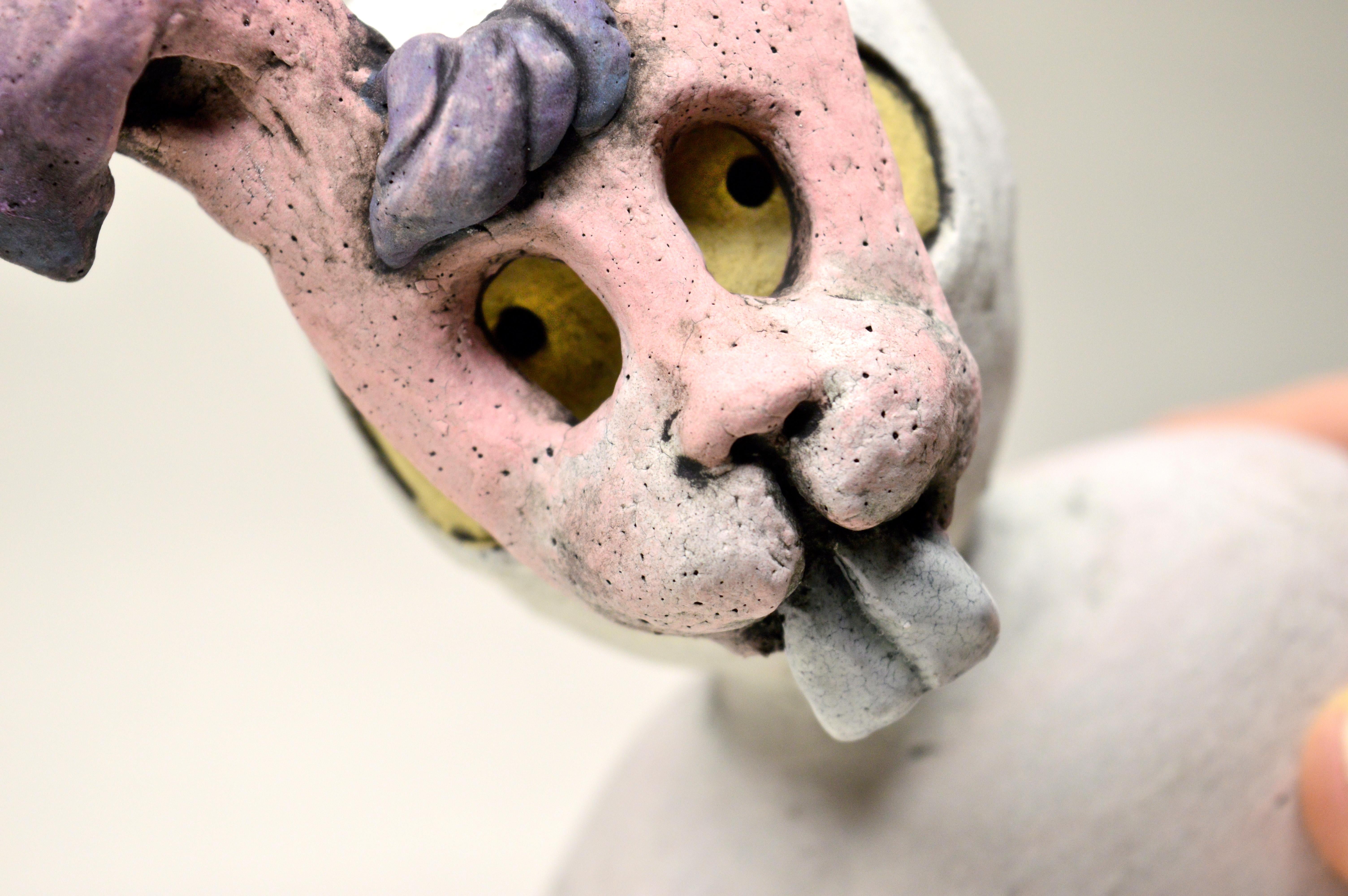Pin·e·co 008 Ceramic Sculpture with a bunny mask fertility, luck, and creativity 1