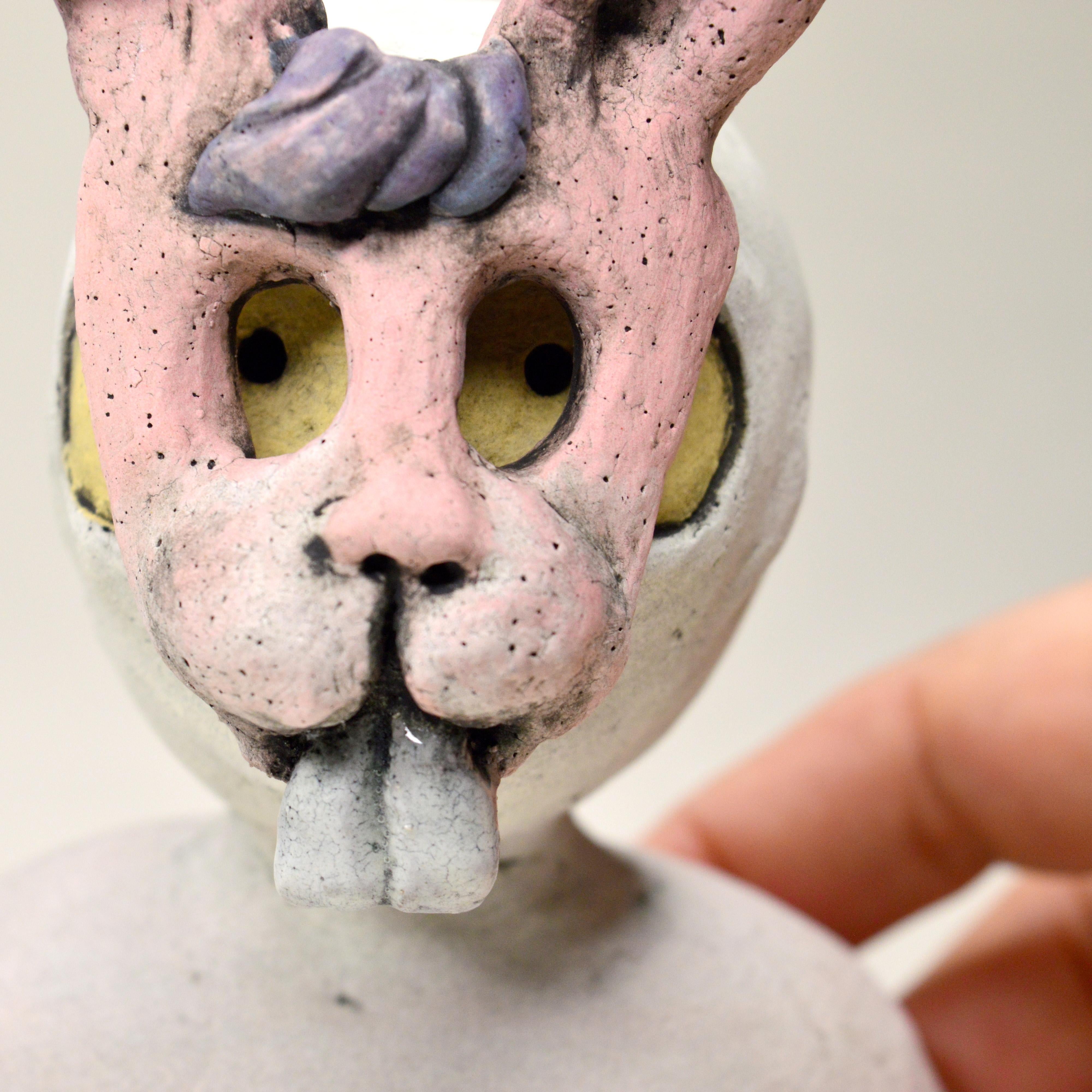 Pin·e·co 008 Ceramic Sculpture with a bunny mask fertility, luck, and creativity 2