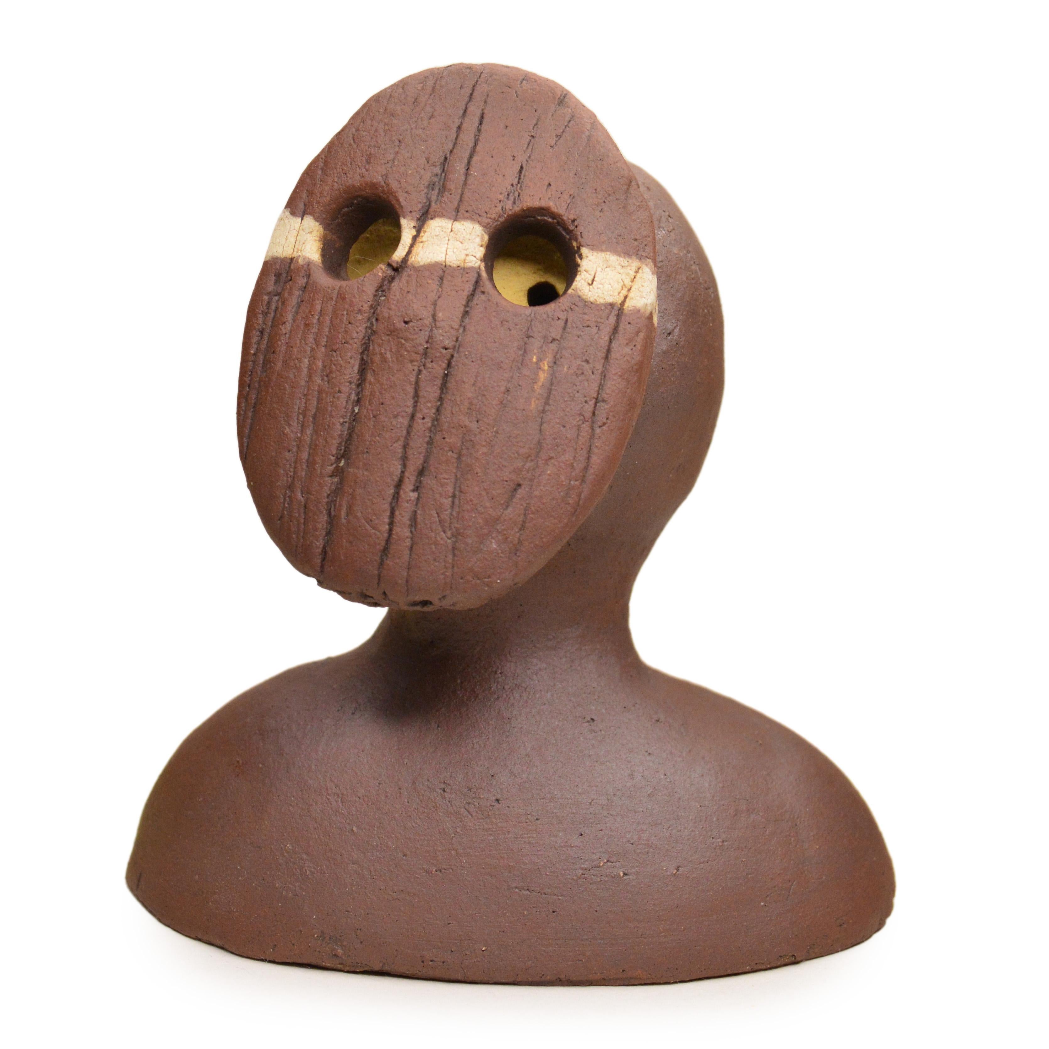 Pin·e·co 013 Original Ceramic Sculpture with wooden mask For Sale 1