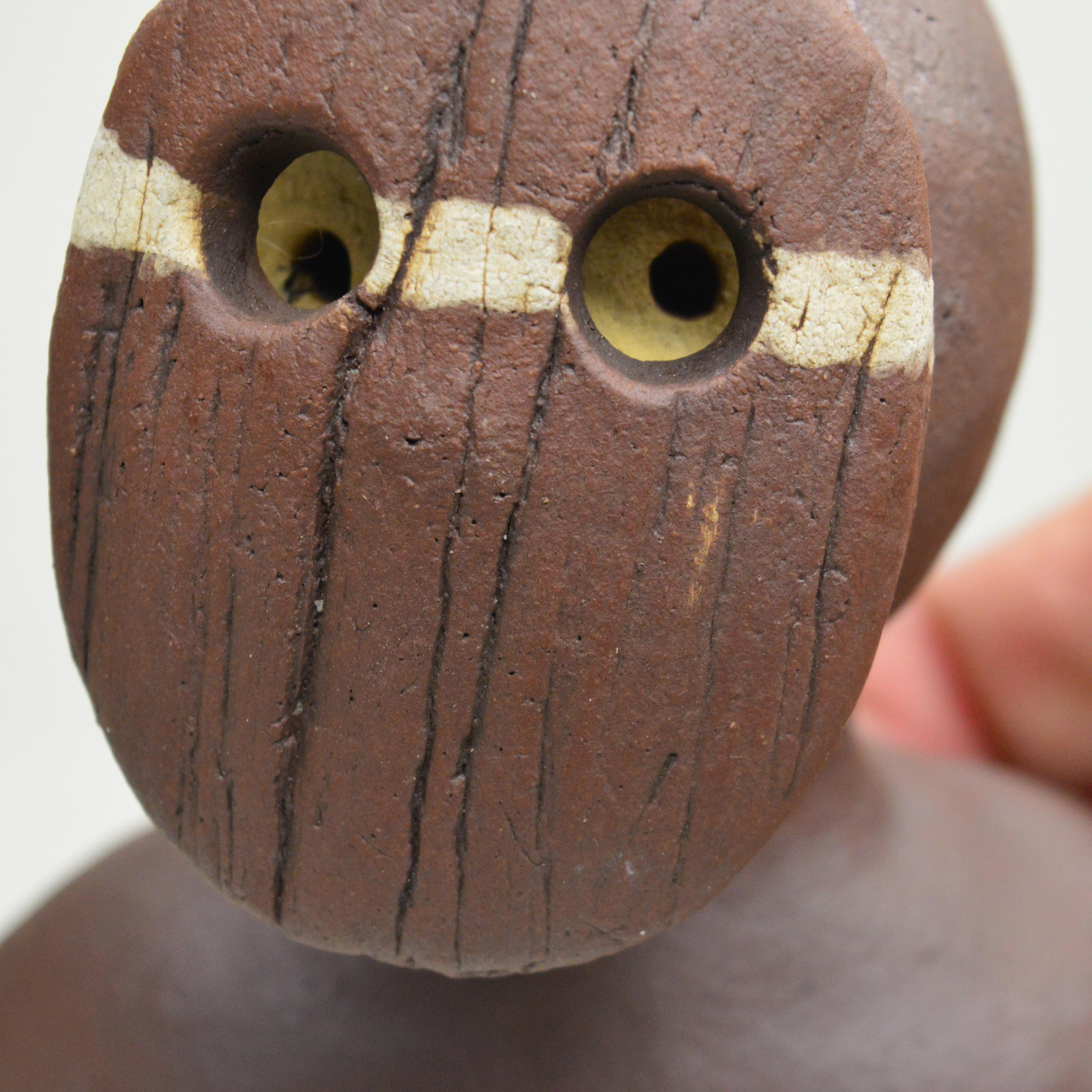 Pin·e·co 013 Original Ceramic Sculpture with wooden mask For Sale 3