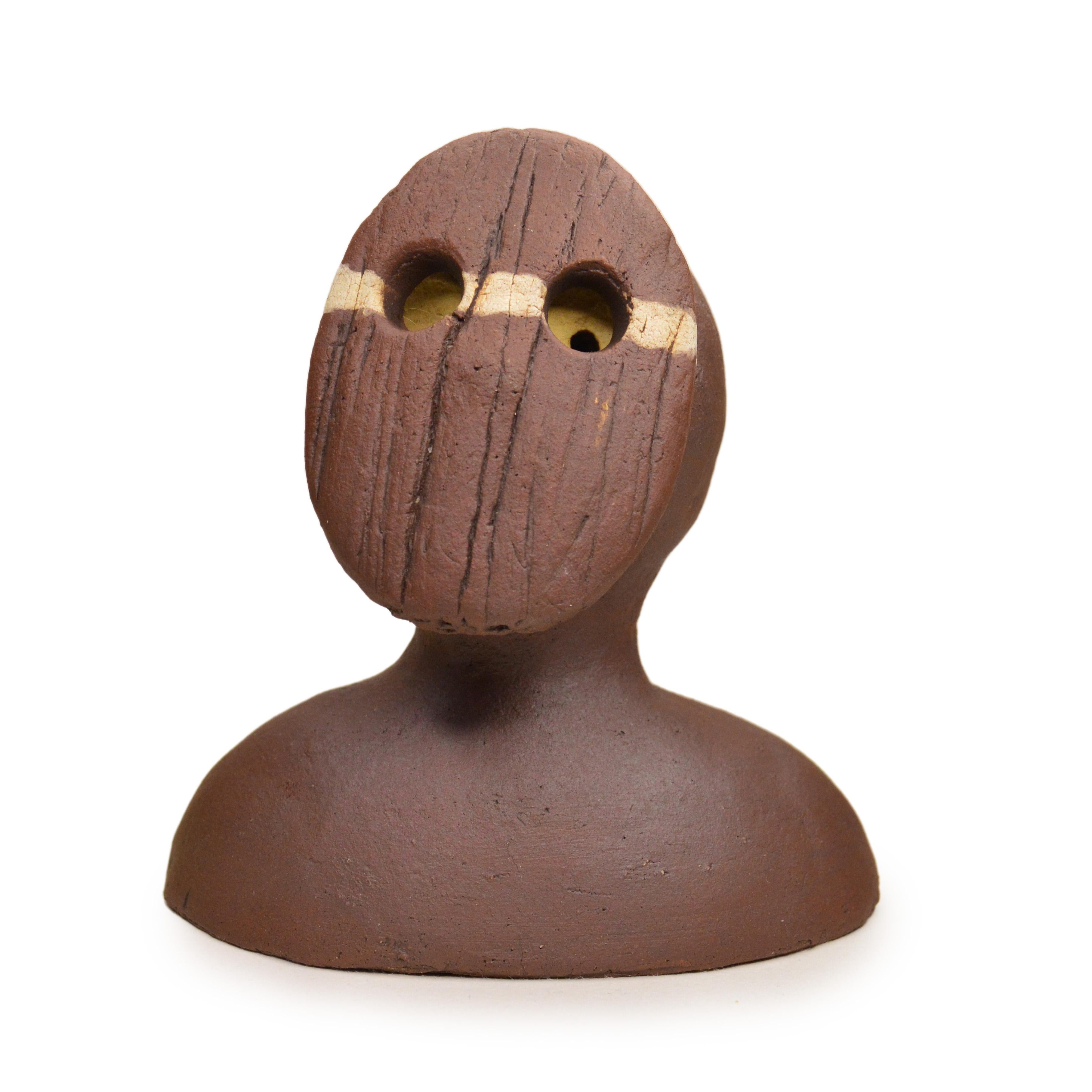 Pin·e·co 013 Original Ceramic Sculpture with wooden mask