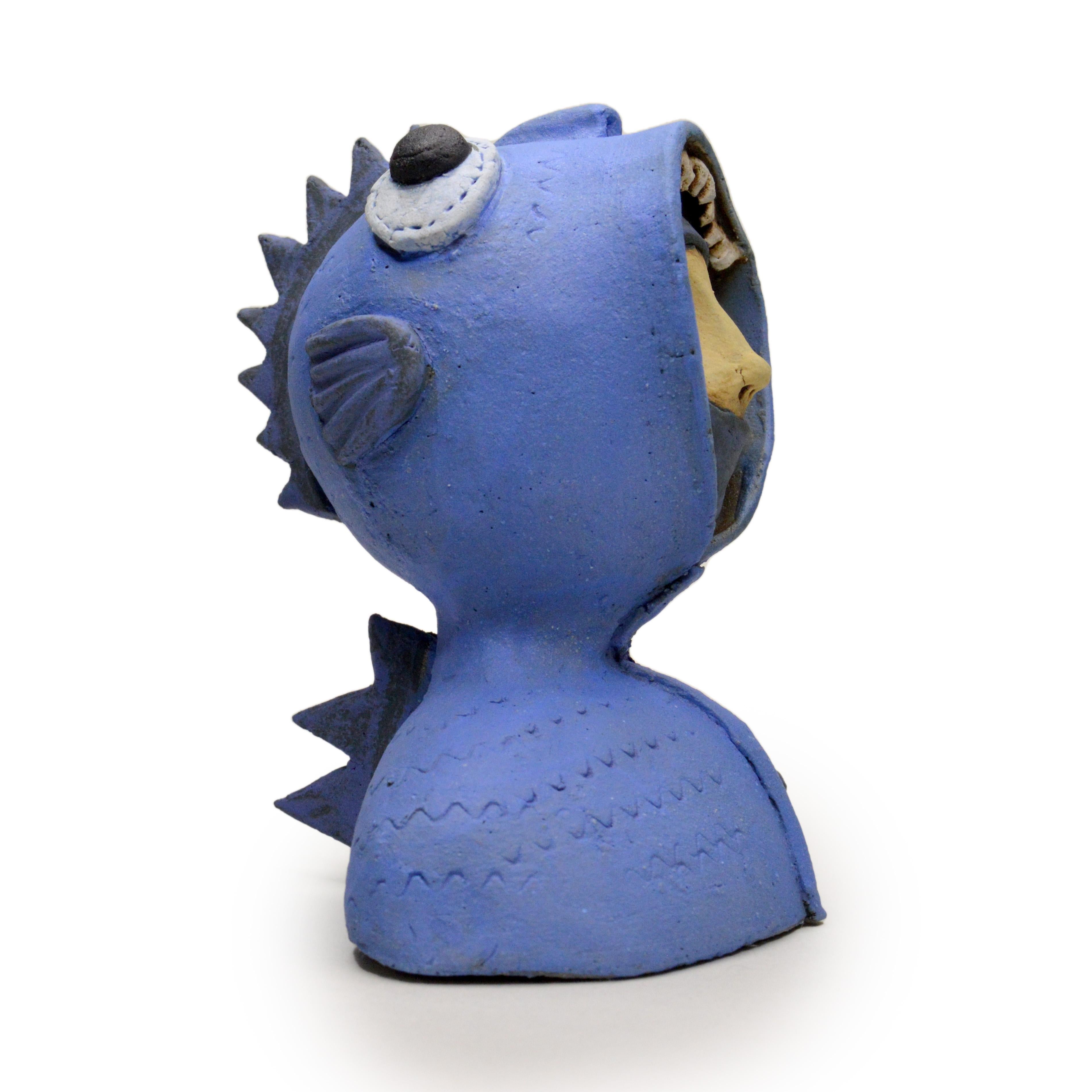 Pin·e·co 019 Original Ceramic Sculpture with a fish hoodie 2