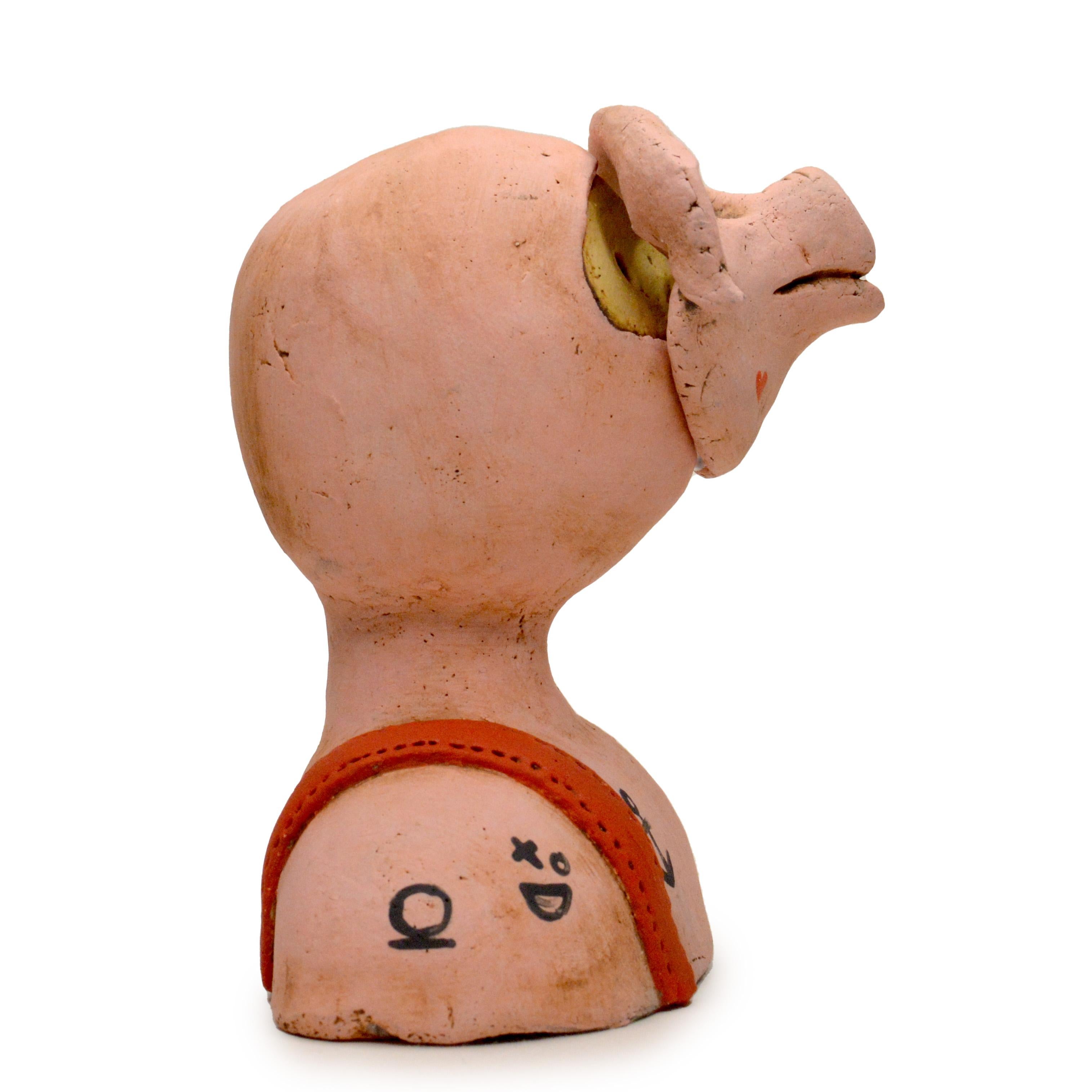 Pineco number 0021 Original Ceramic sculpture disguised as tattooed pig representing: luck, overall good fortune, wealth, honesty, general prosperity. 

Meet a variety of characters with distinct masks and postures. These sculptures are fascinating