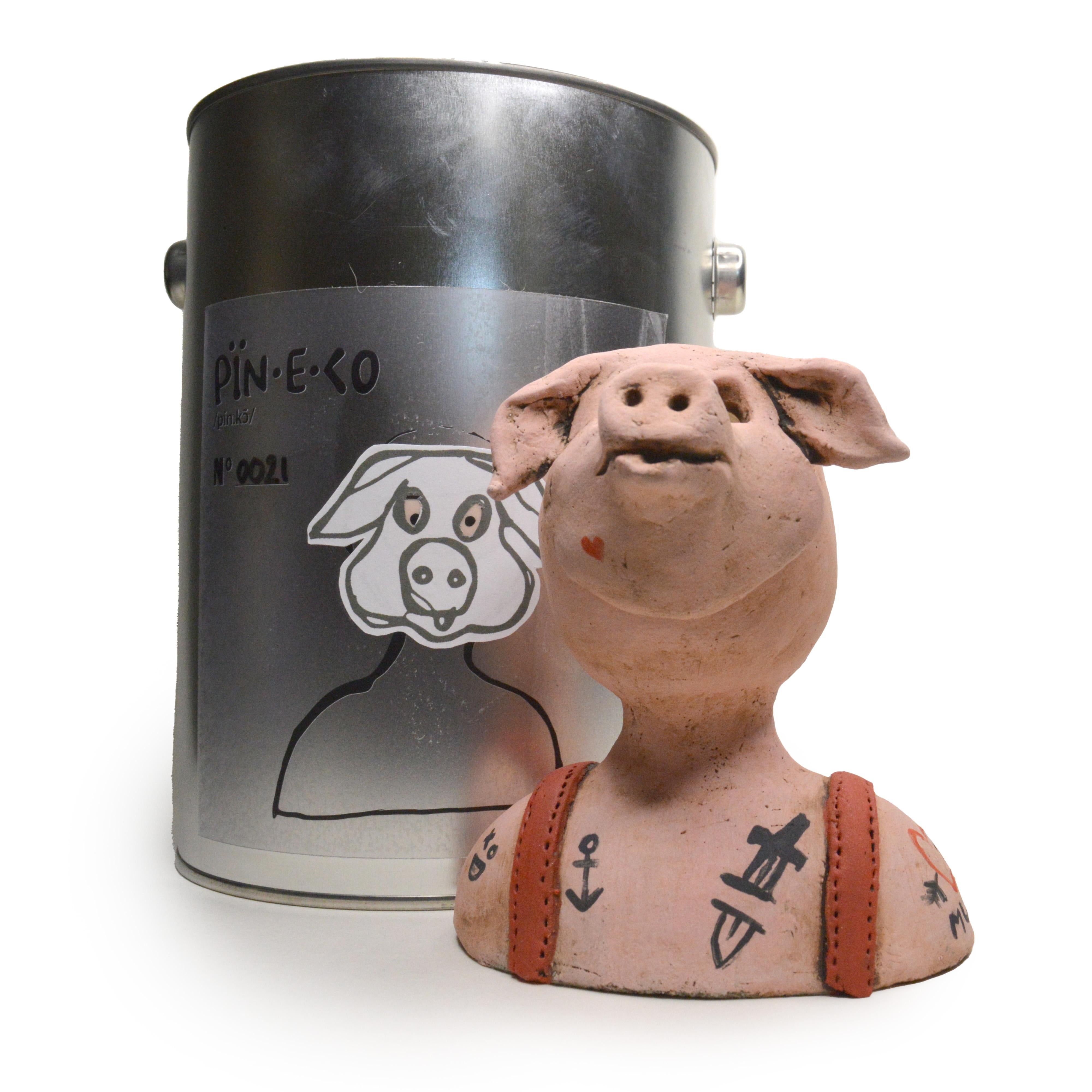 Pin·e·co 021 Original Ceramic Sculpture disguised as tattooed pig 5