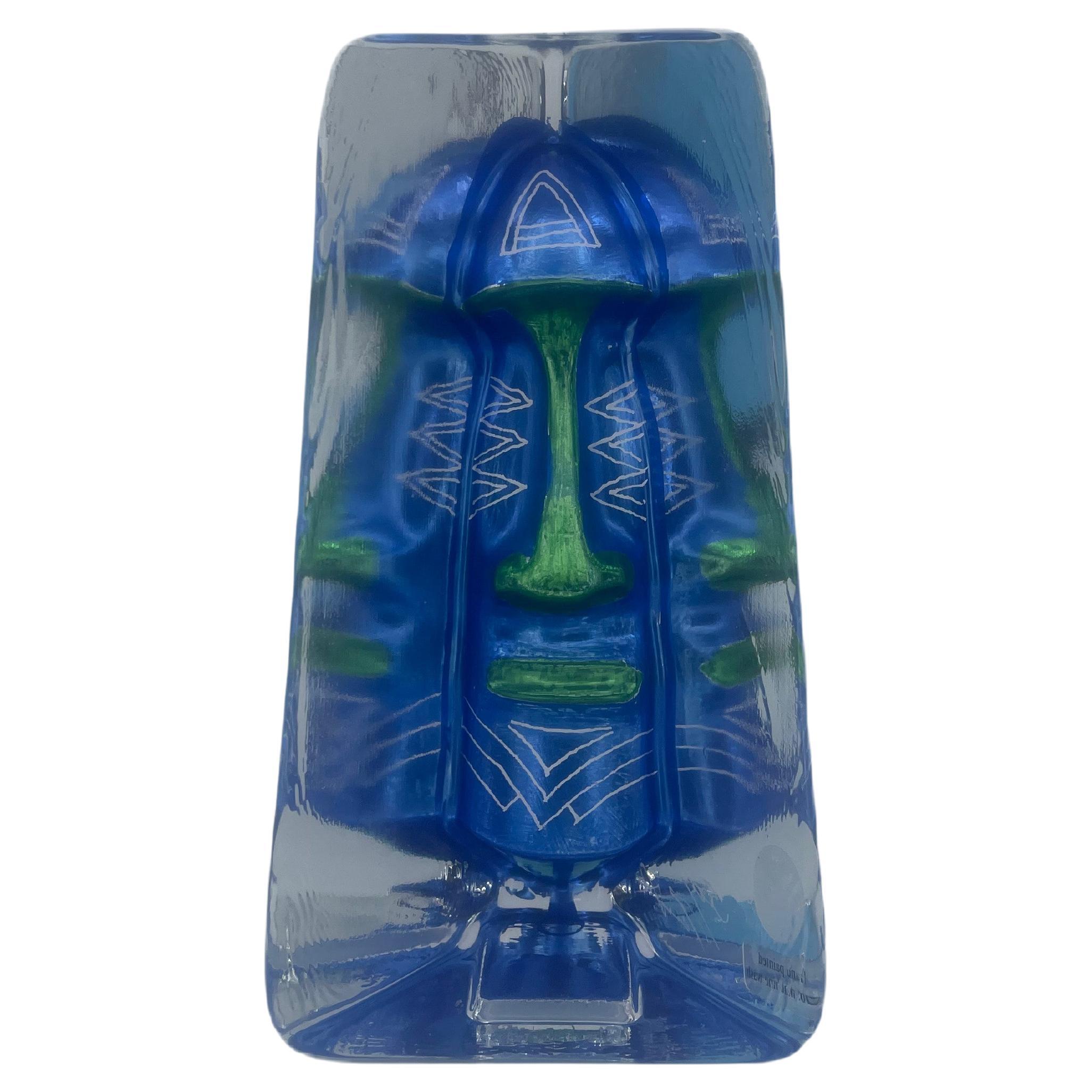 Renate Stock Paulsson 'Sea Glasbruk' Signed Tribal Face Design Glass, 1980 -1990 For Sale