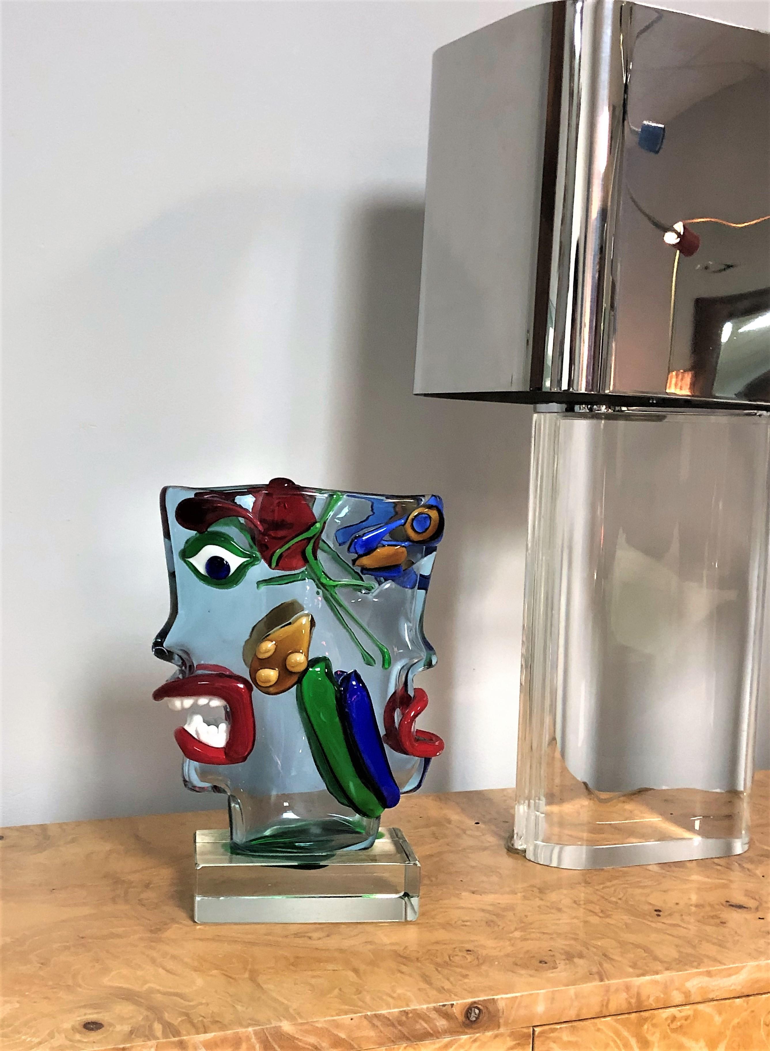 Renato Anatra Schöne Grotesque Murano-Skulptur-Vase mit doppeltem Gesicht (Mitte des 20. Jahrhunderts)