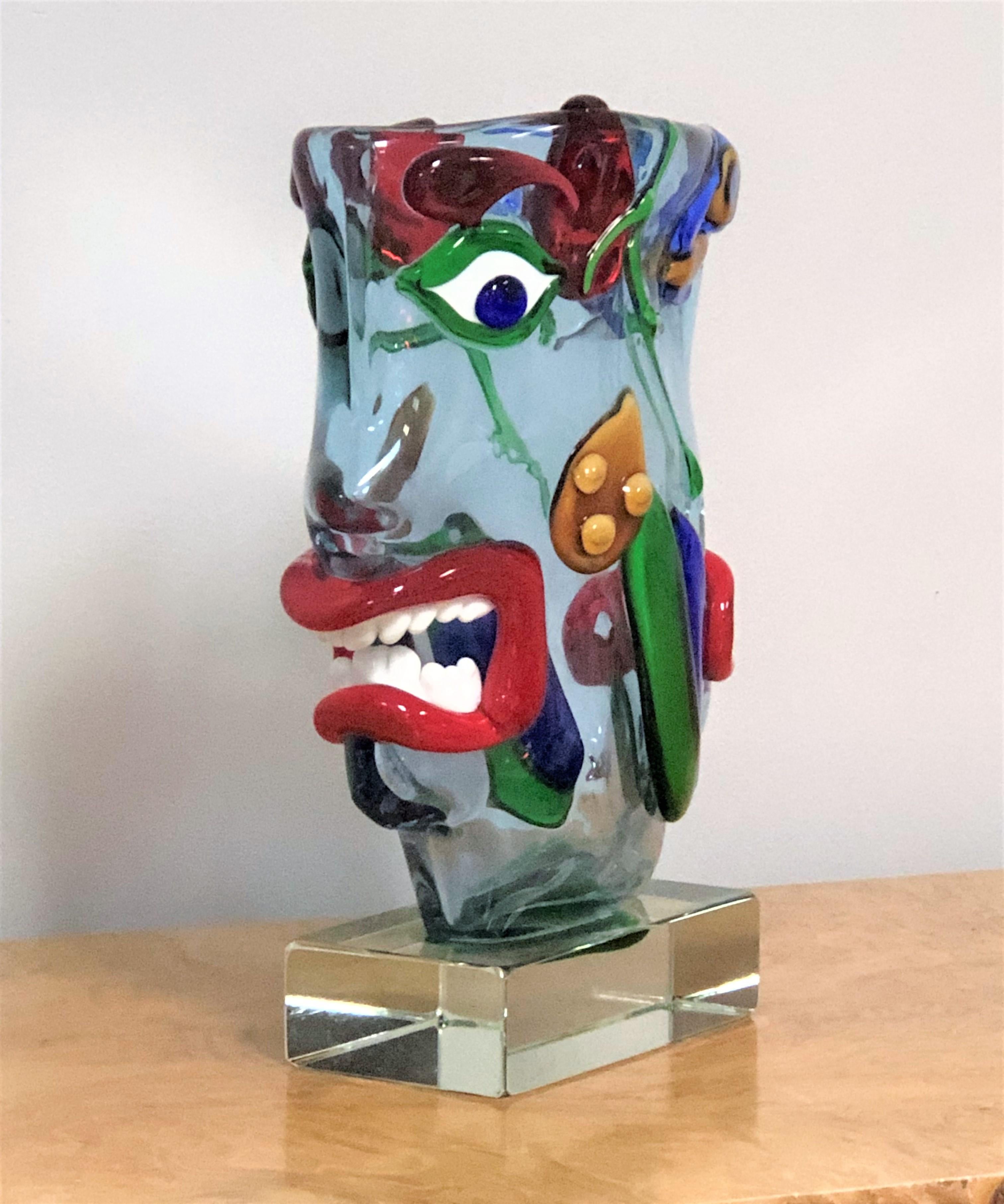 Renato Anatra Schöne Grotesque Murano-Skulptur-Vase mit doppeltem Gesicht 3