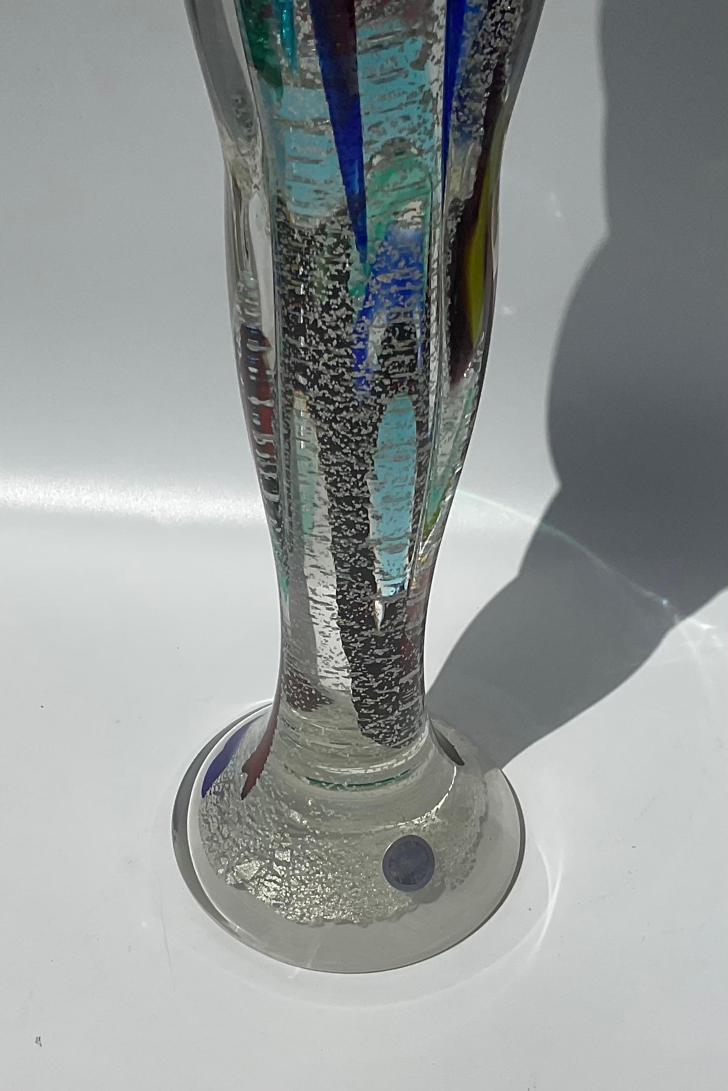 Italian Renato Anatra Murano Art Glass Entwined Lovers Sculpture Multi Colors Silver