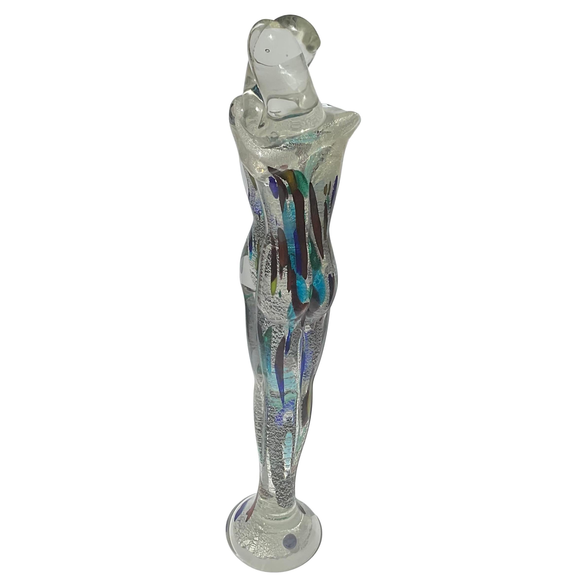 Renato Anatra Murano Art Glass Entwined Lovers Sculpture Multi Colors Silver