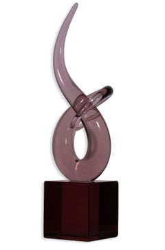 Renato Anatrà Signiert Liebesknoten Italienisch Murano Lila Glas Skulptur Basis 1980er