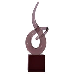 Renato Anatrà Signed Love Knot Italian Murano Purple Glass Sculpture Base 1980s